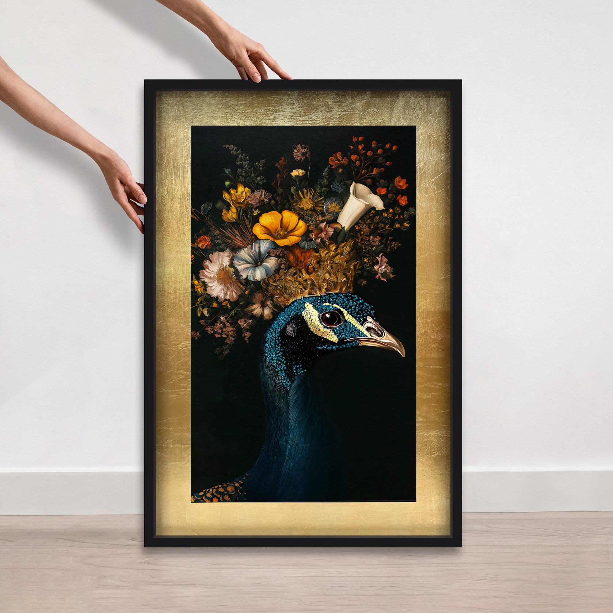 Peacock's Crown I - With Hand-Applied Gold Leaf & Glitter