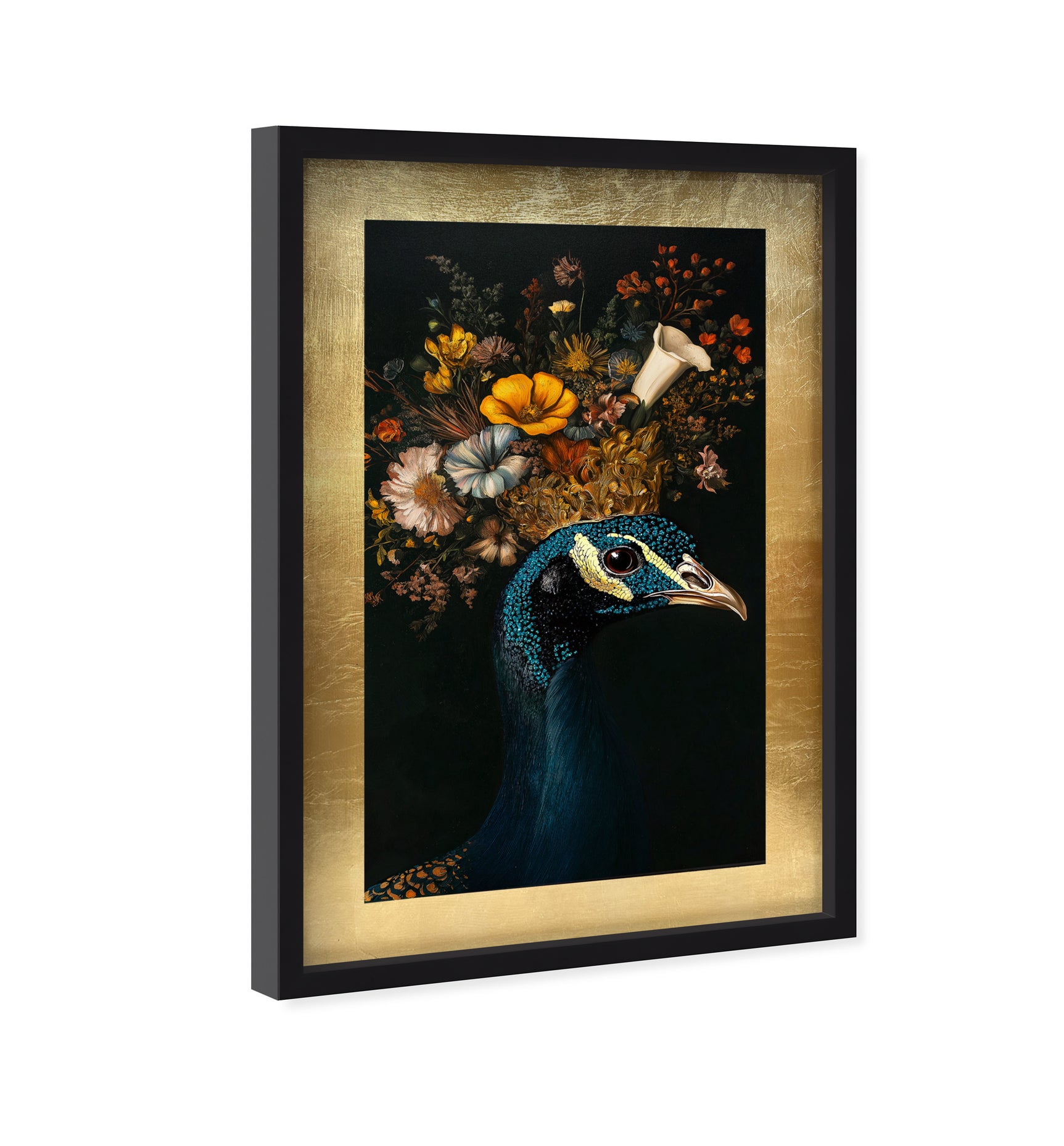 Peacock's Crown I - With Hand-Applied Gold Leaf & Glitter