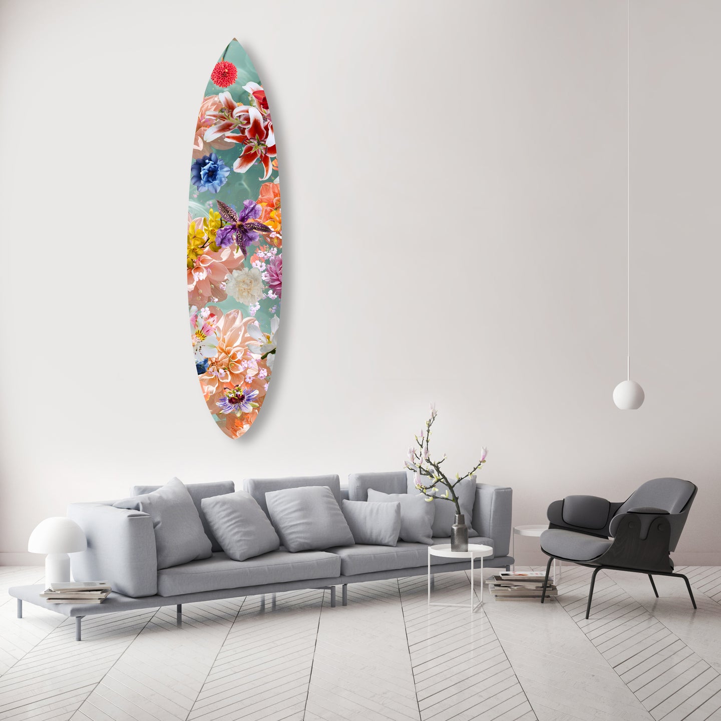 Quartz Coral Aqua Floral Surfboard