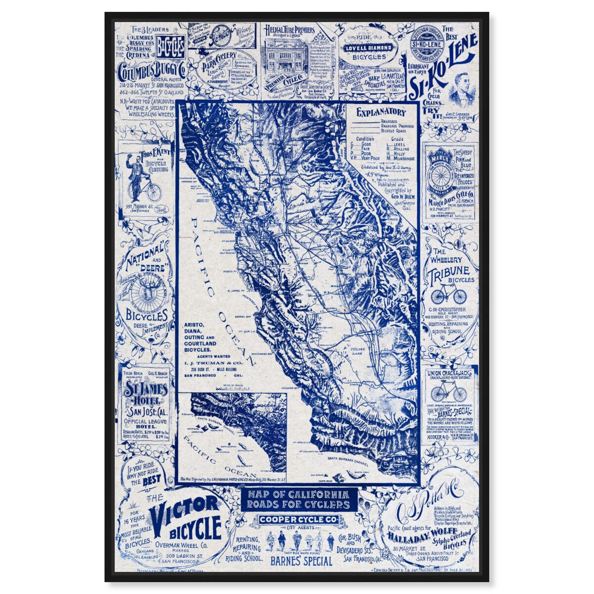 Map of California 1896 for Cyclers Blueprint