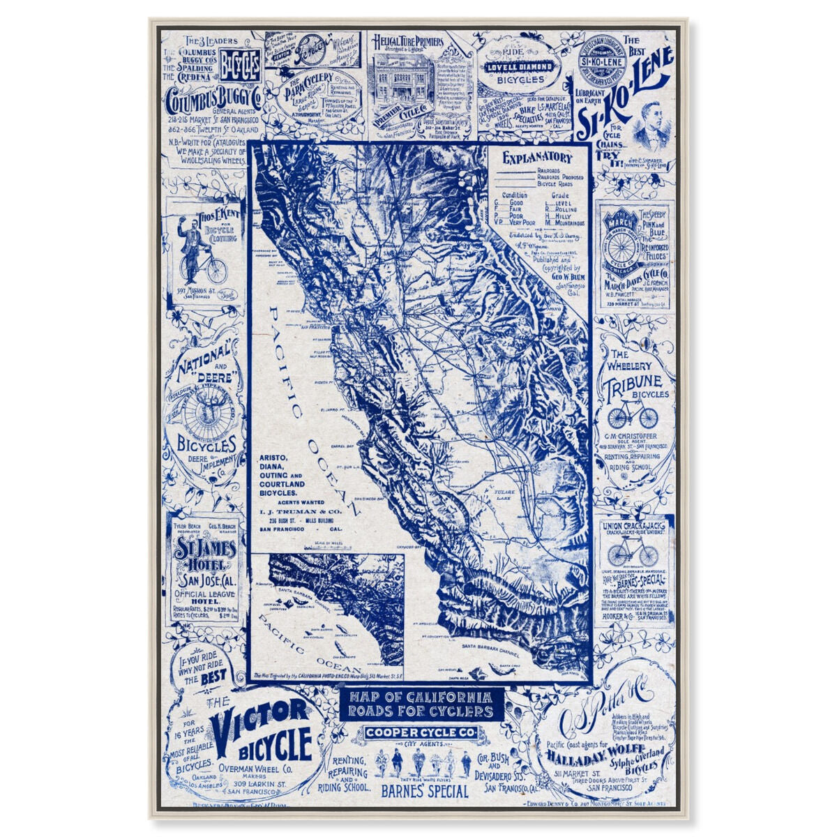 Map of California 1896 for Cyclers Blueprint