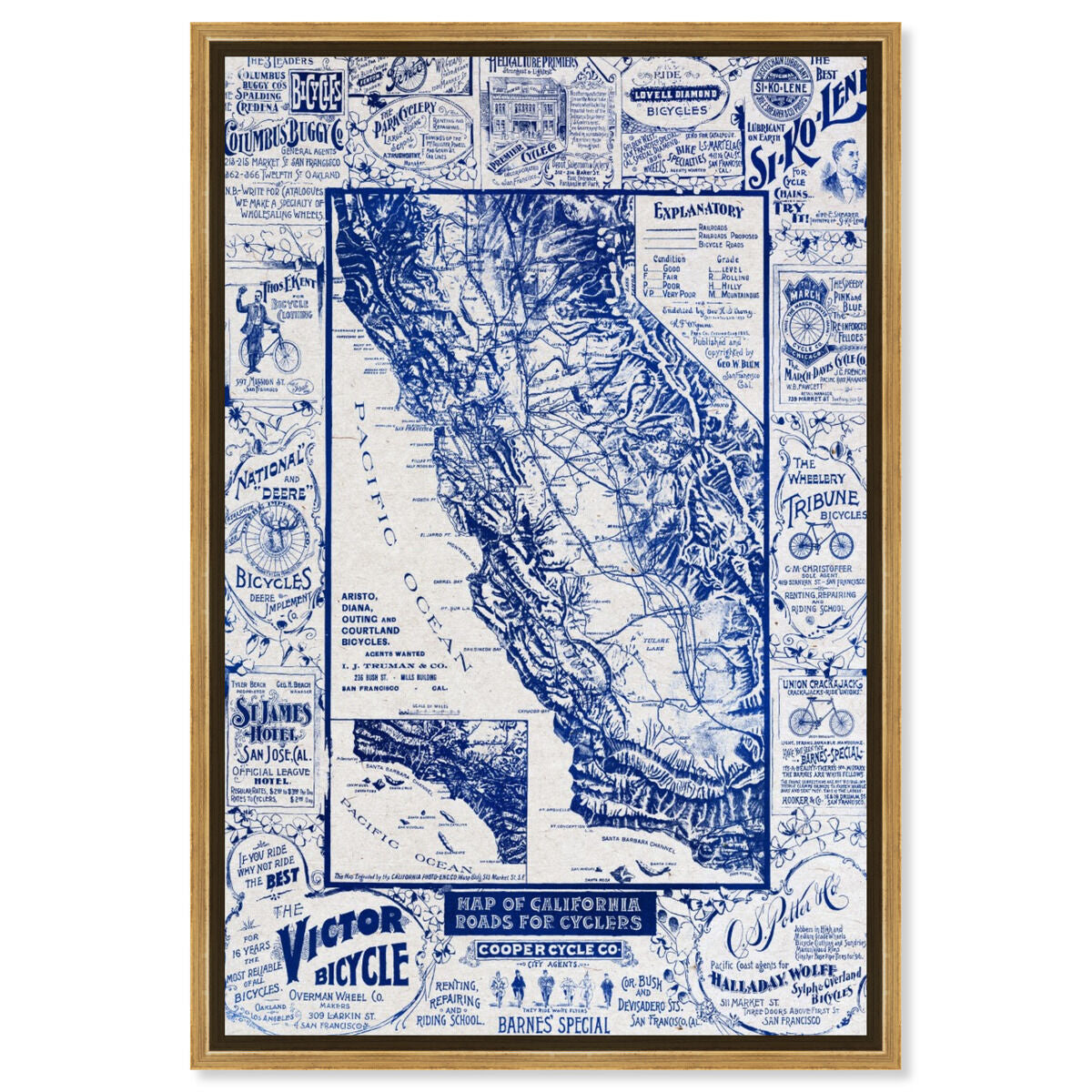 Map of California 1896 for Cyclers Blueprint
