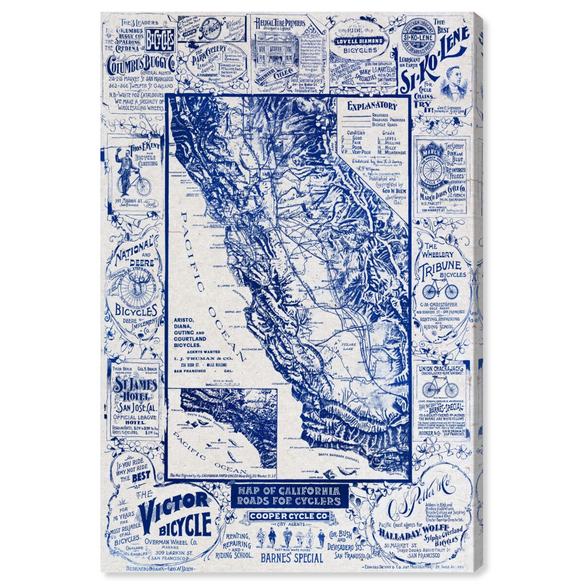 Map of California 1896 for Cyclers Blueprint