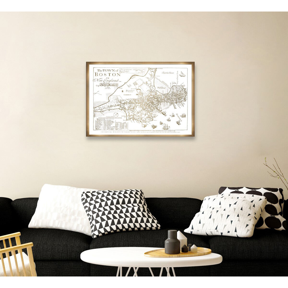 Town of Boston Map 1722- Gold Metallic