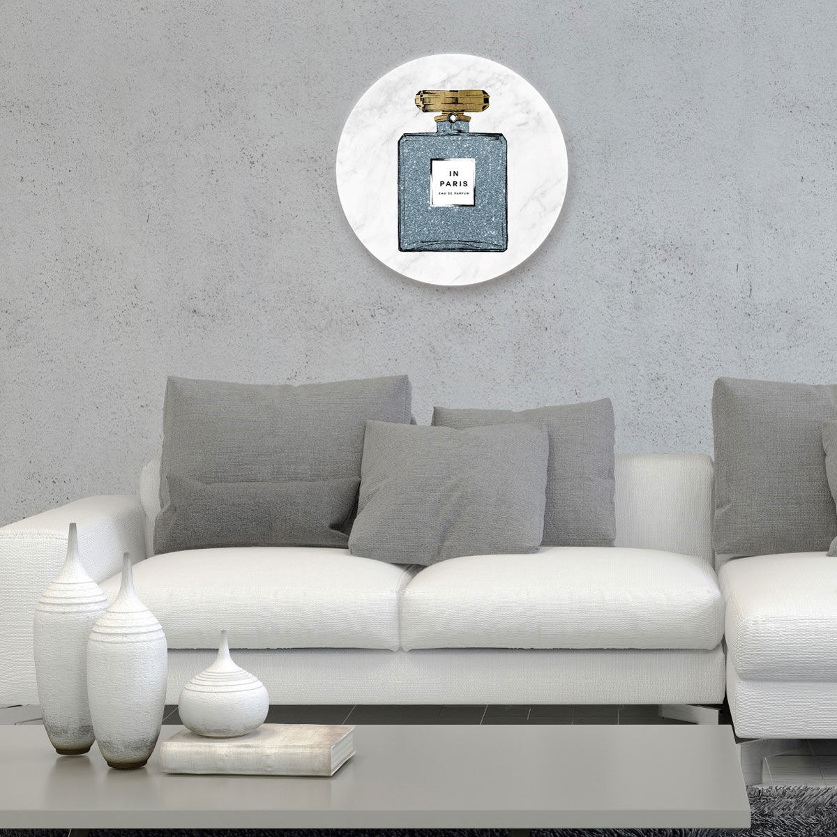 Paris Blue Perfume Marble Circle