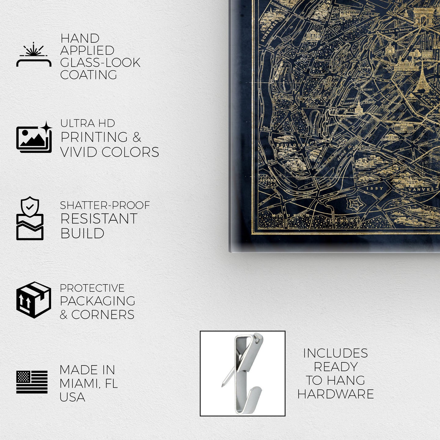 Navy Gold Paris Map - Acrylic panel