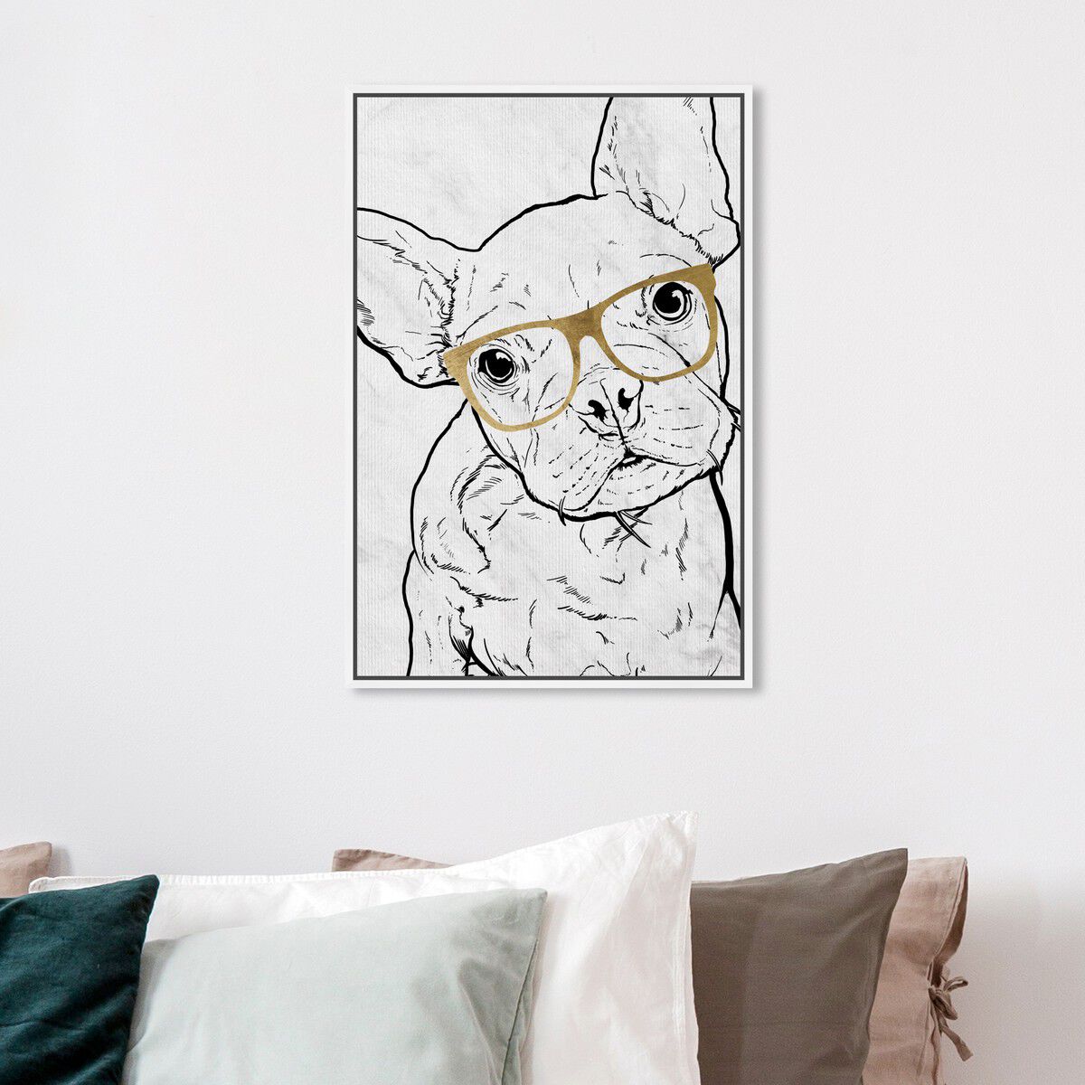 Frenchie with Gold Glasses | Animals Wall Art by Oliver Gal