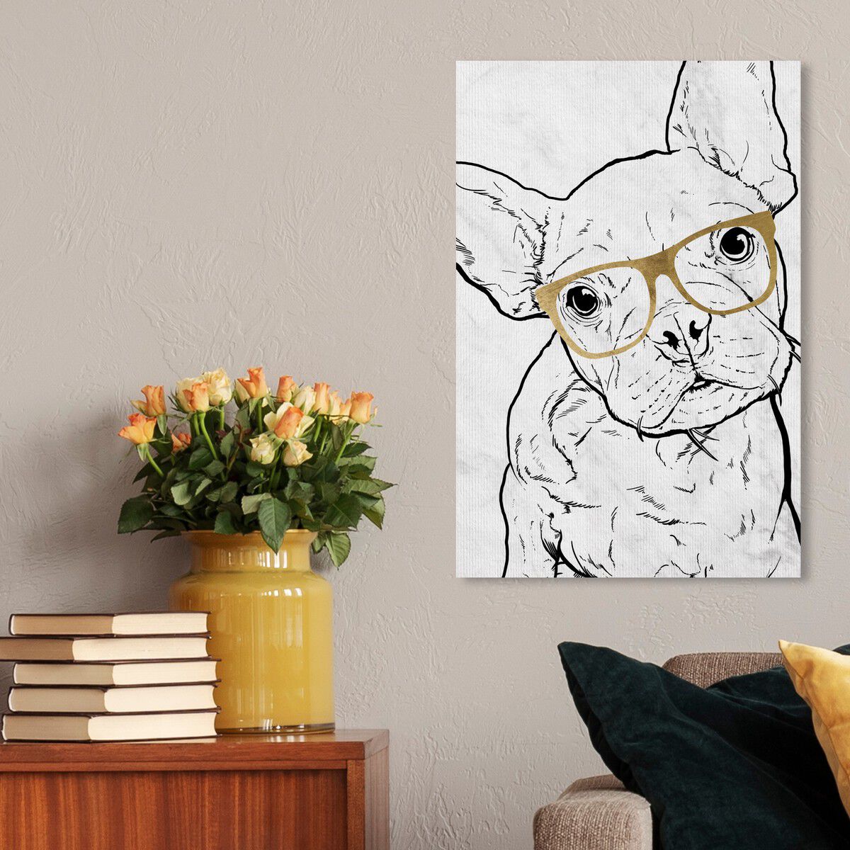 Frenchie with Gold Glasses | Animals Wall Art by Oliver Gal
