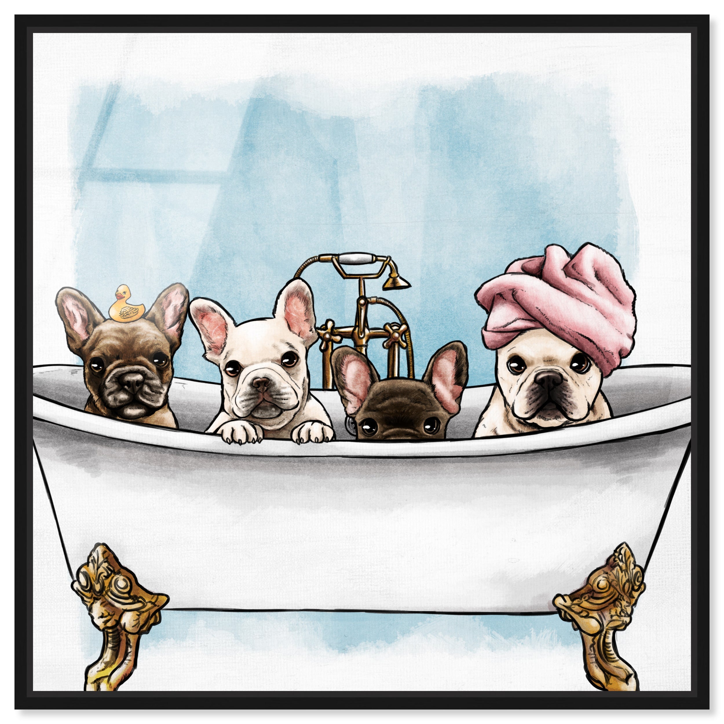 Frenchies In The Tub | Animals Wall Art by Oliver Gal