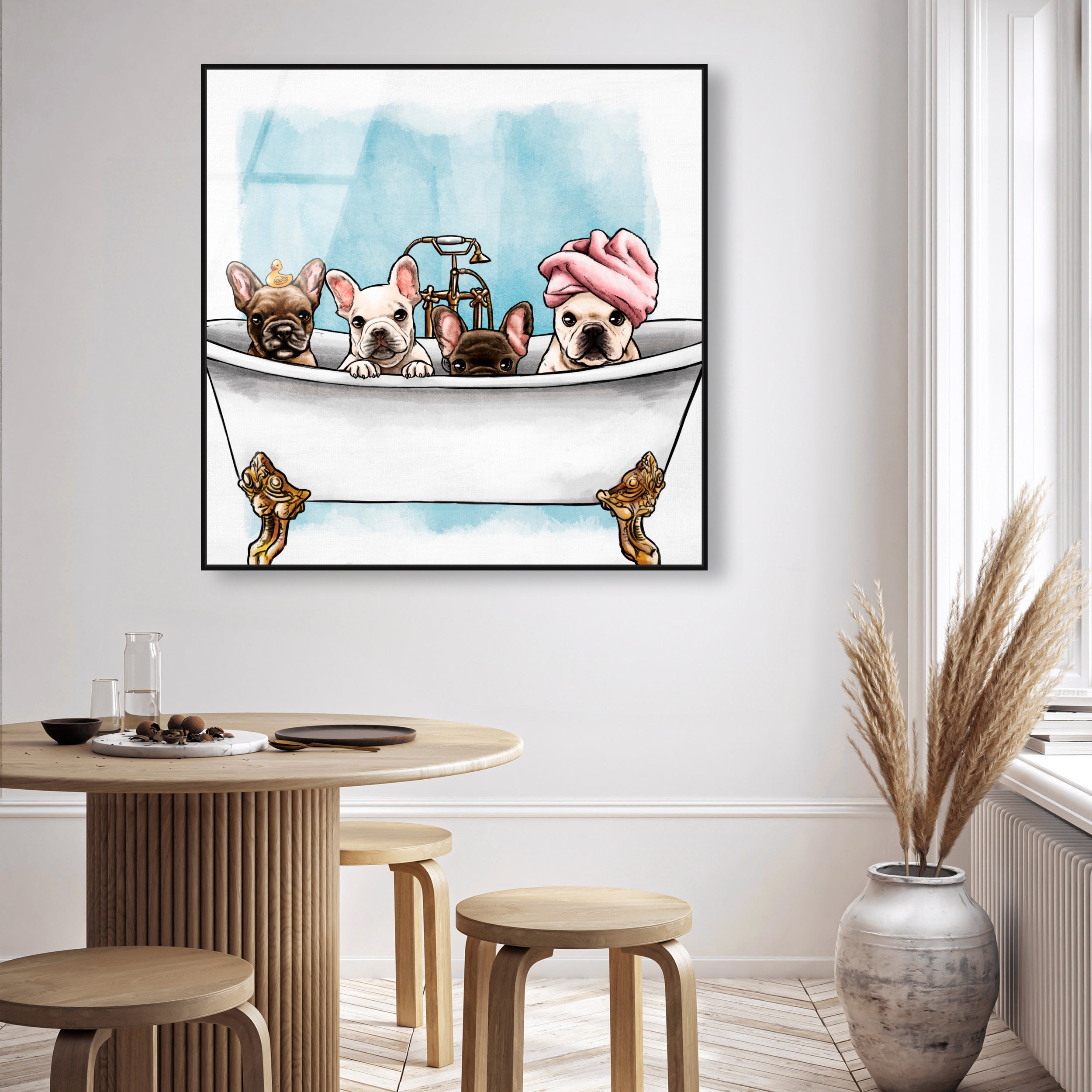 Frenchies In The Tub | Animals Wall Art by Oliver Gal