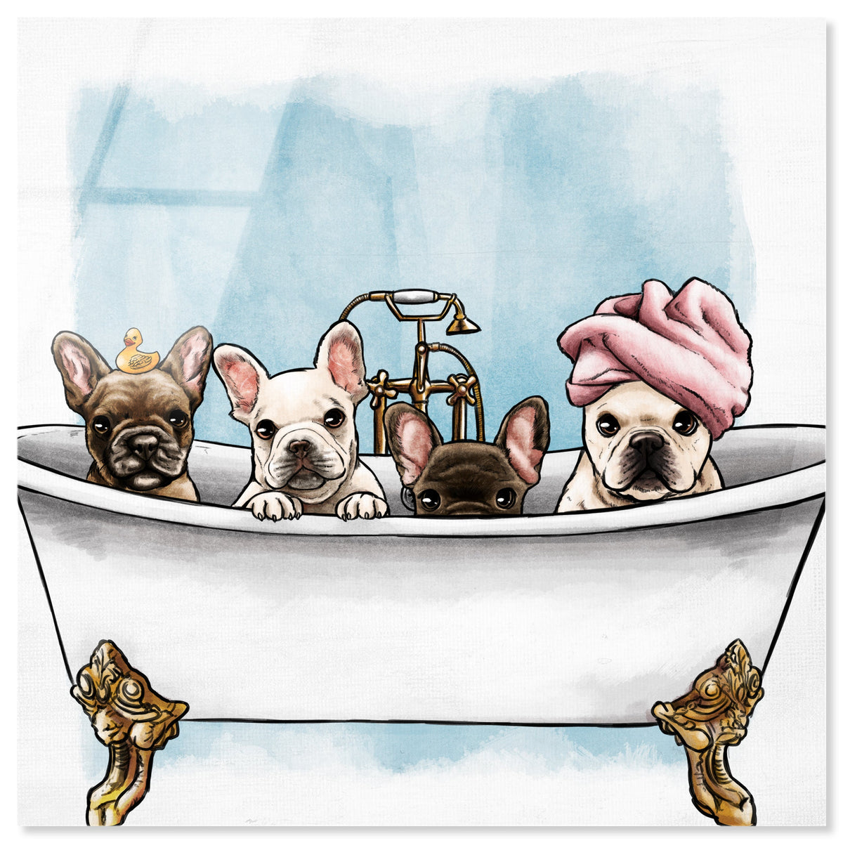 Oliver Gal O69-2 Frenchie in The Tub フレブ Frenchies In The Tub | Animals Wall Art by Oliver Gal