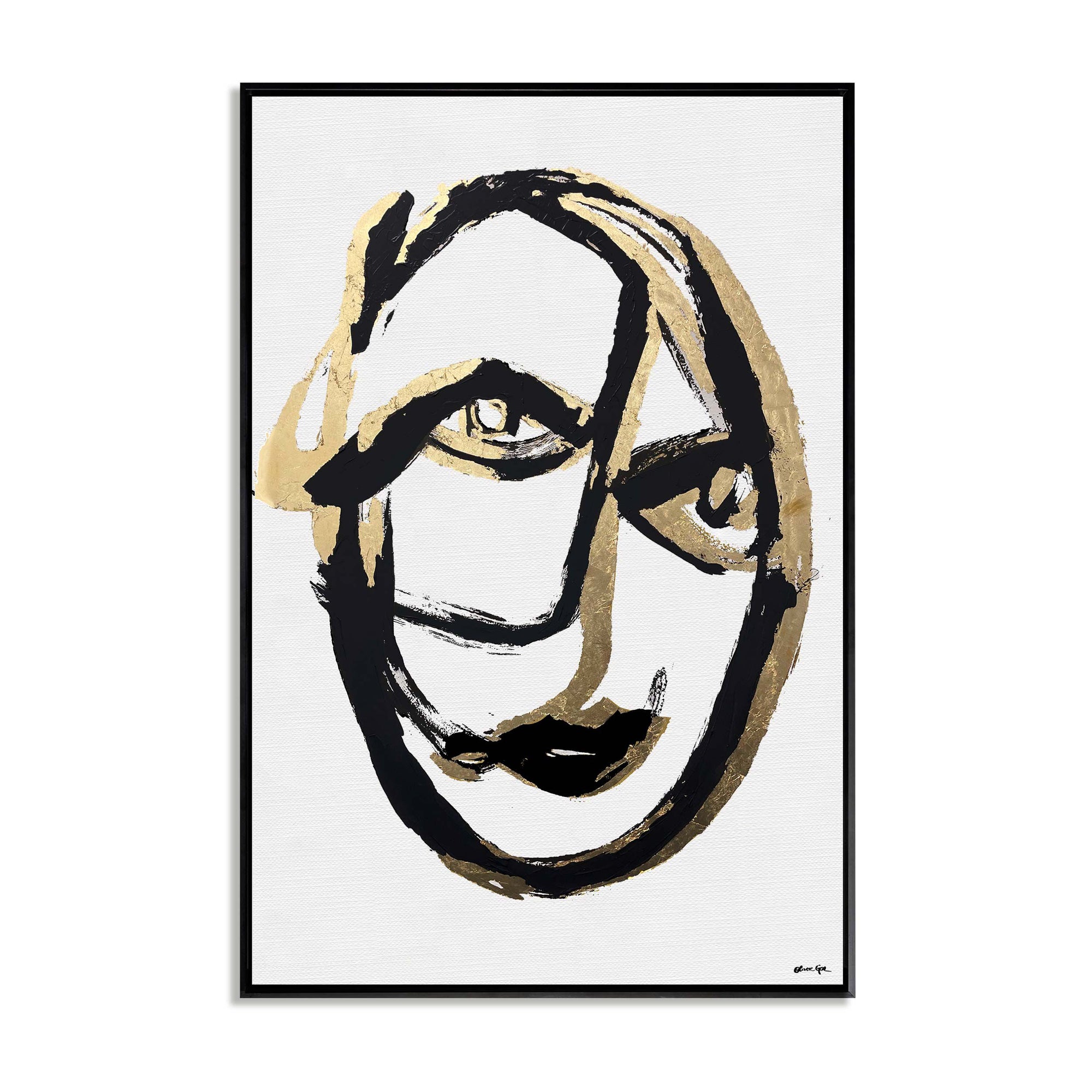 Minimalist Portrait- With Hand-Applied Acrylic Paint and Gold Leaf