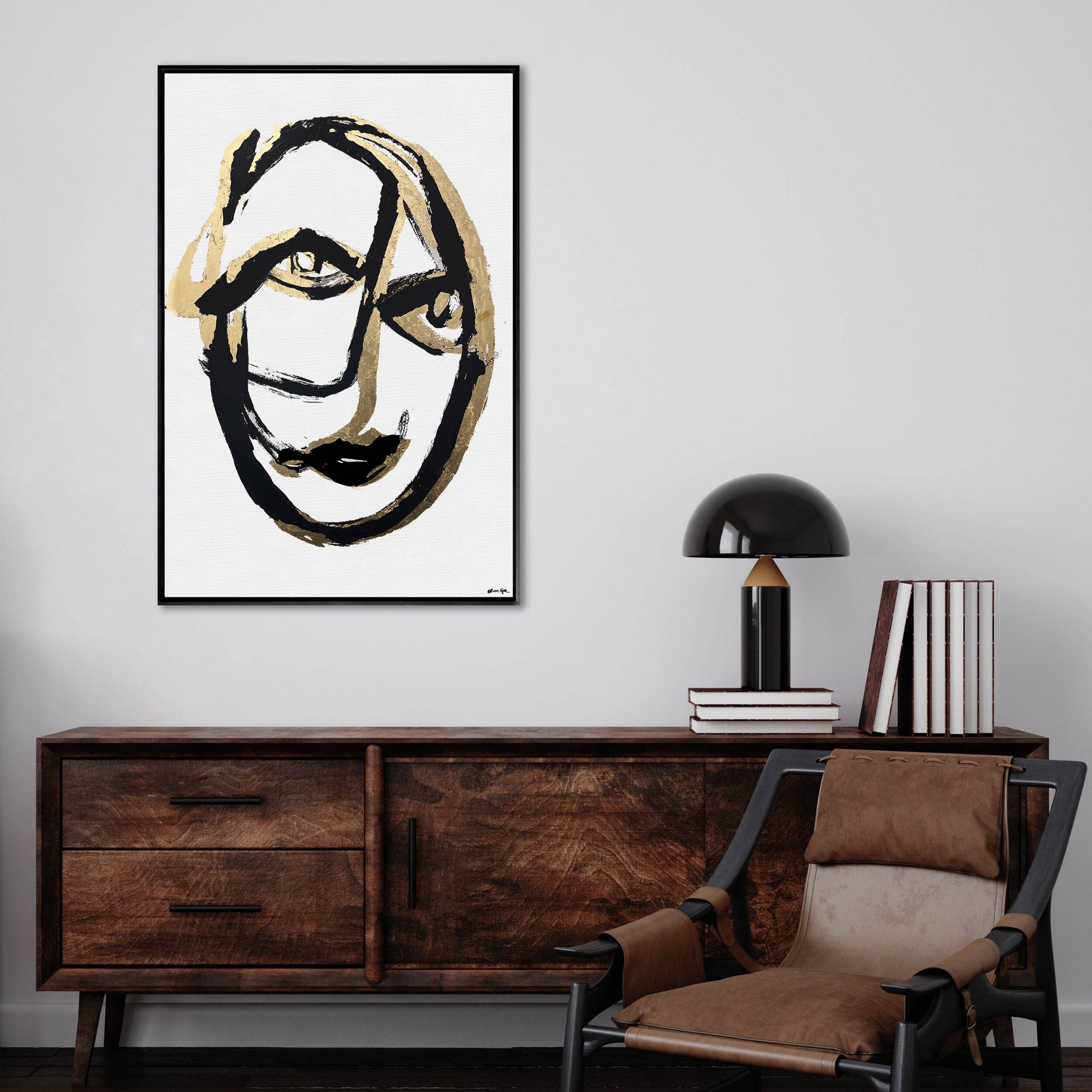 Minimalist Portrait- With Hand-Applied Acrylic Paint and Gold Leaf