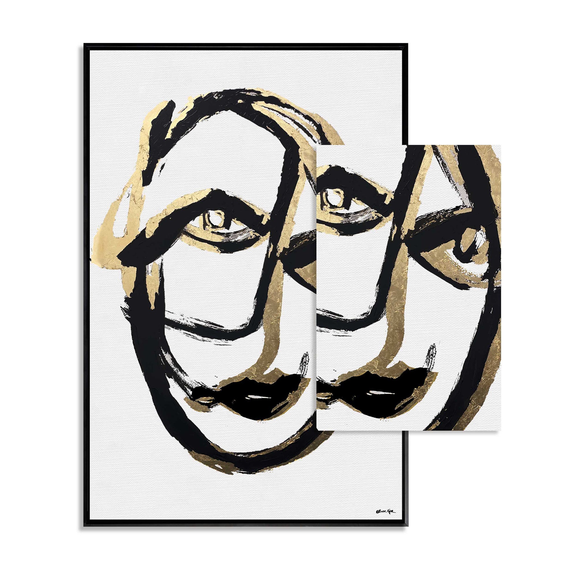 Minimalist Portrait- With Hand-Applied Acrylic Paint and Gold Leaf