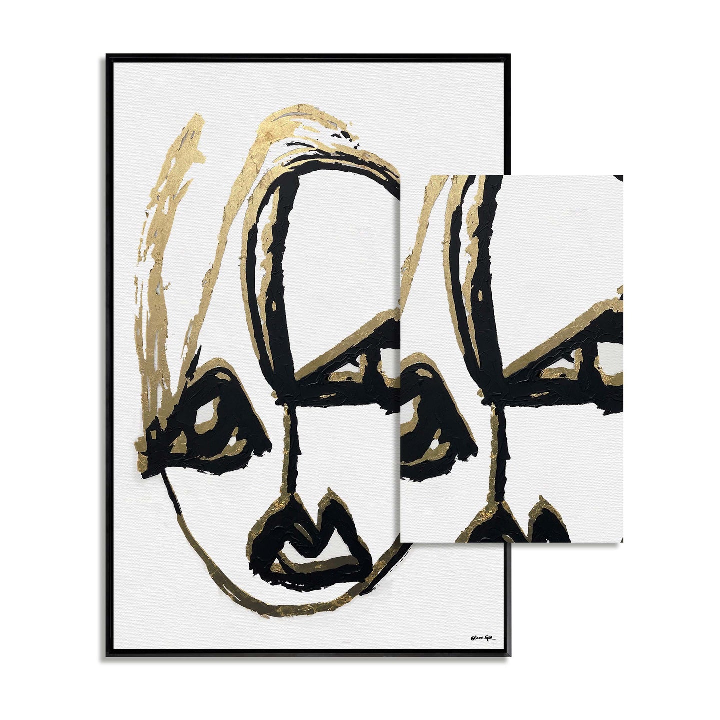 Minimalist Portrait Abstract II- With Hand-Applied Acrylic Paint and Gold Leaf