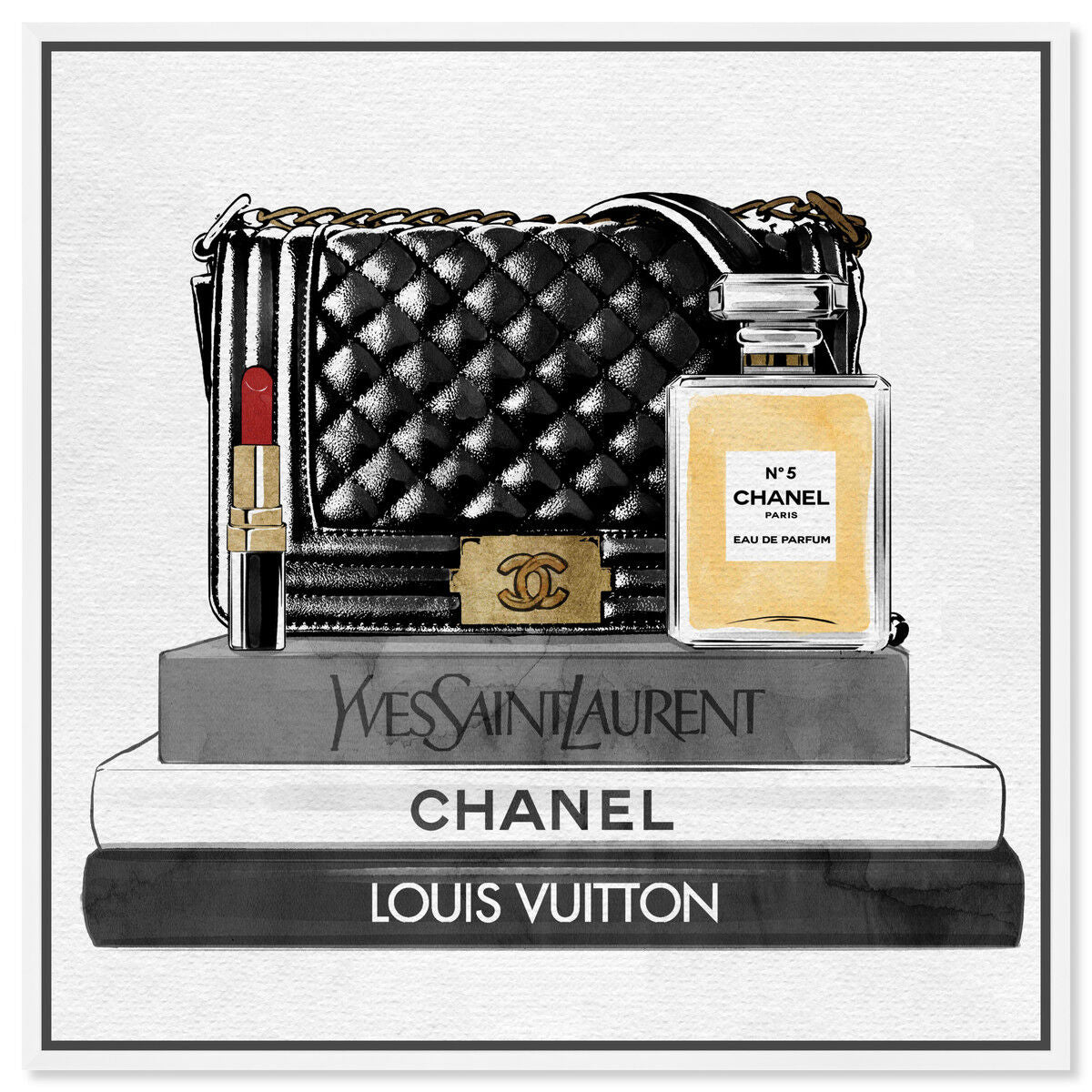 【新品】 OliverGal The Iconic Handbag Black Paris Handbag and Books | Fashion and Glam Wall Art by