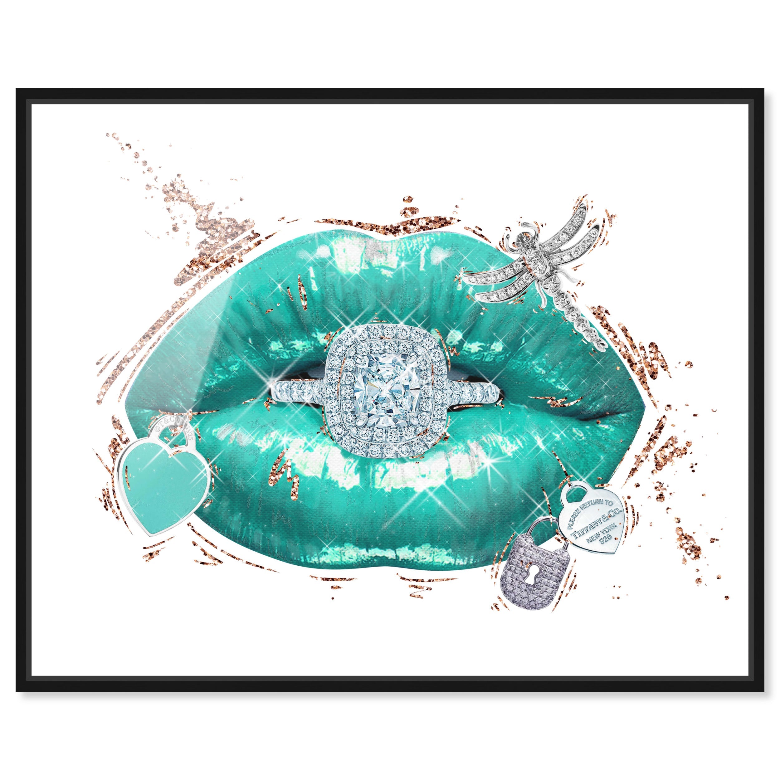 オリバーガルポップアート　MODESTLY AQUAMARINE DISPLAY Aqua Mar Lips | Fashion and Glam Wall Art by Oliver Gal
