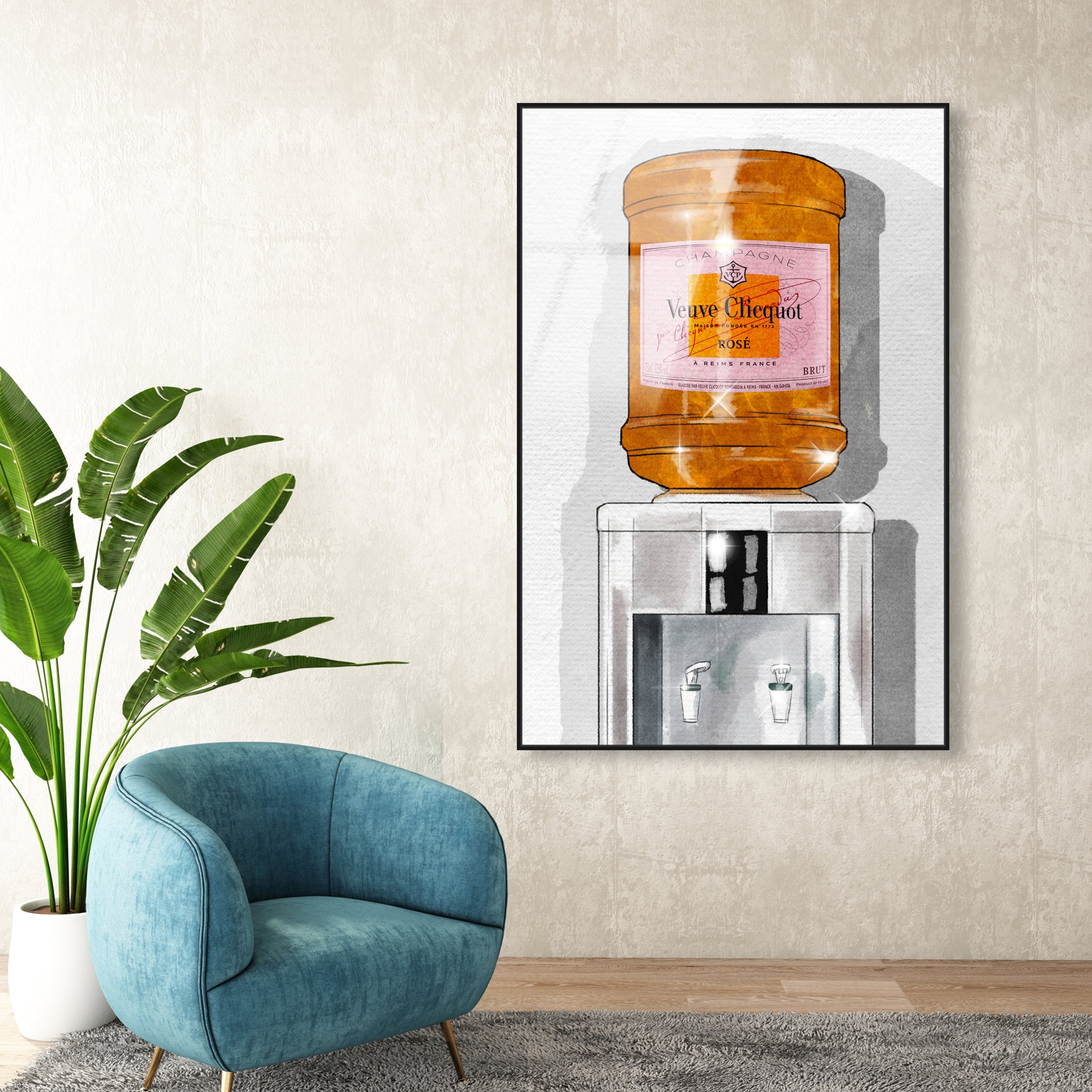 Parisian Orange Champagne Watercooler Wall Art | Oliver Gal