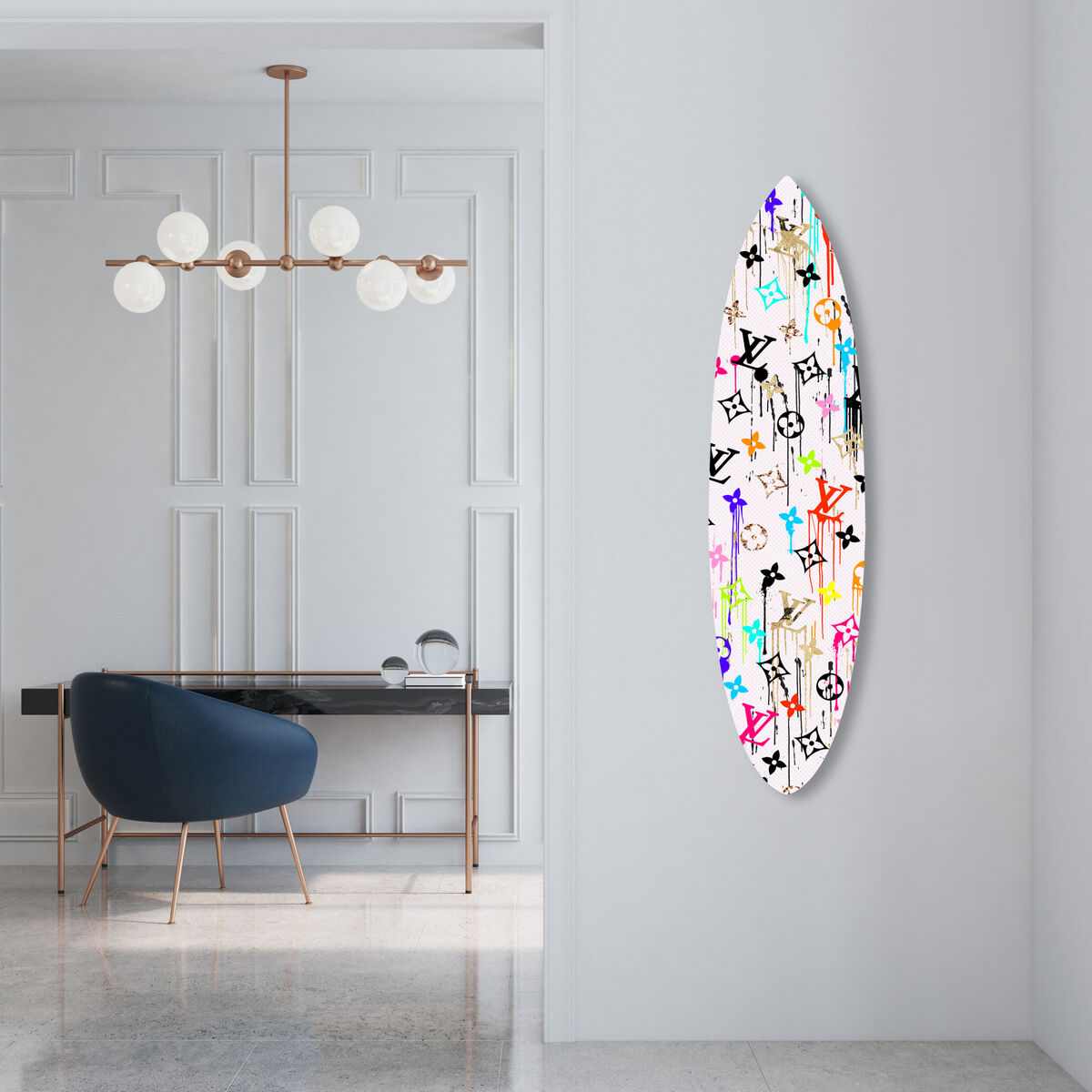Vibrant Gold Glam Pattern Surfboard Flat