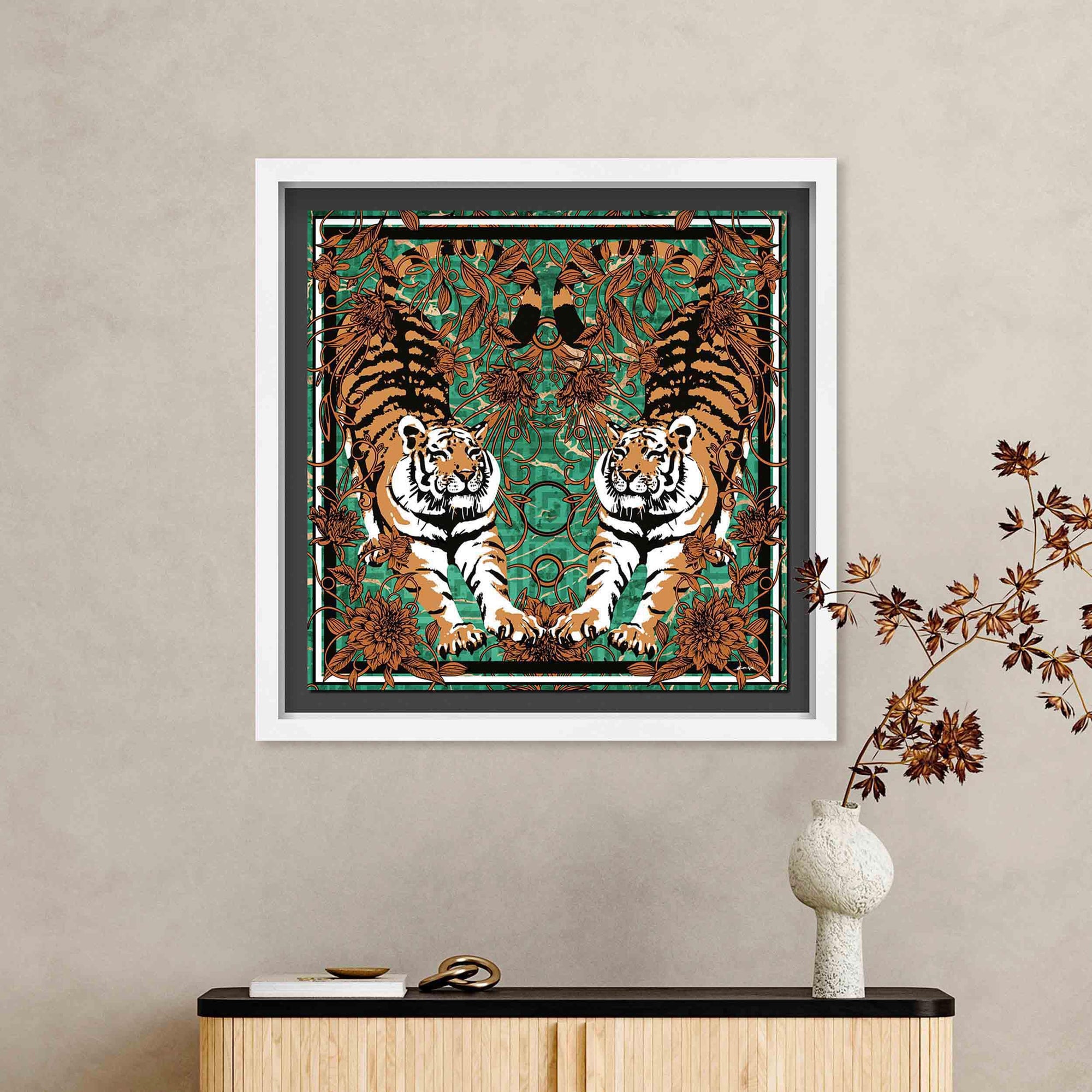 Emerald Tiger Pair - Displayed in a Shadowbox