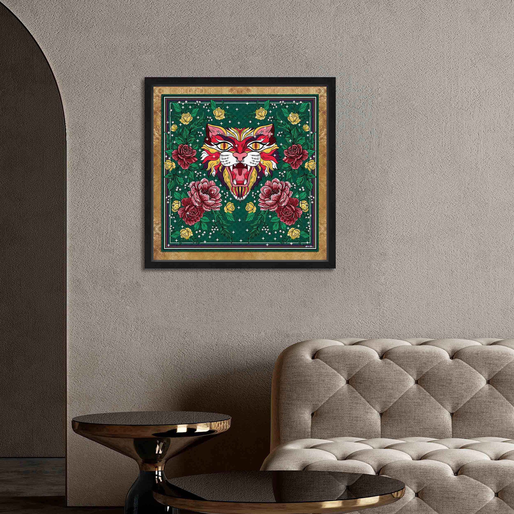 Floral Feline Roses - Displayed in a Shadowbox