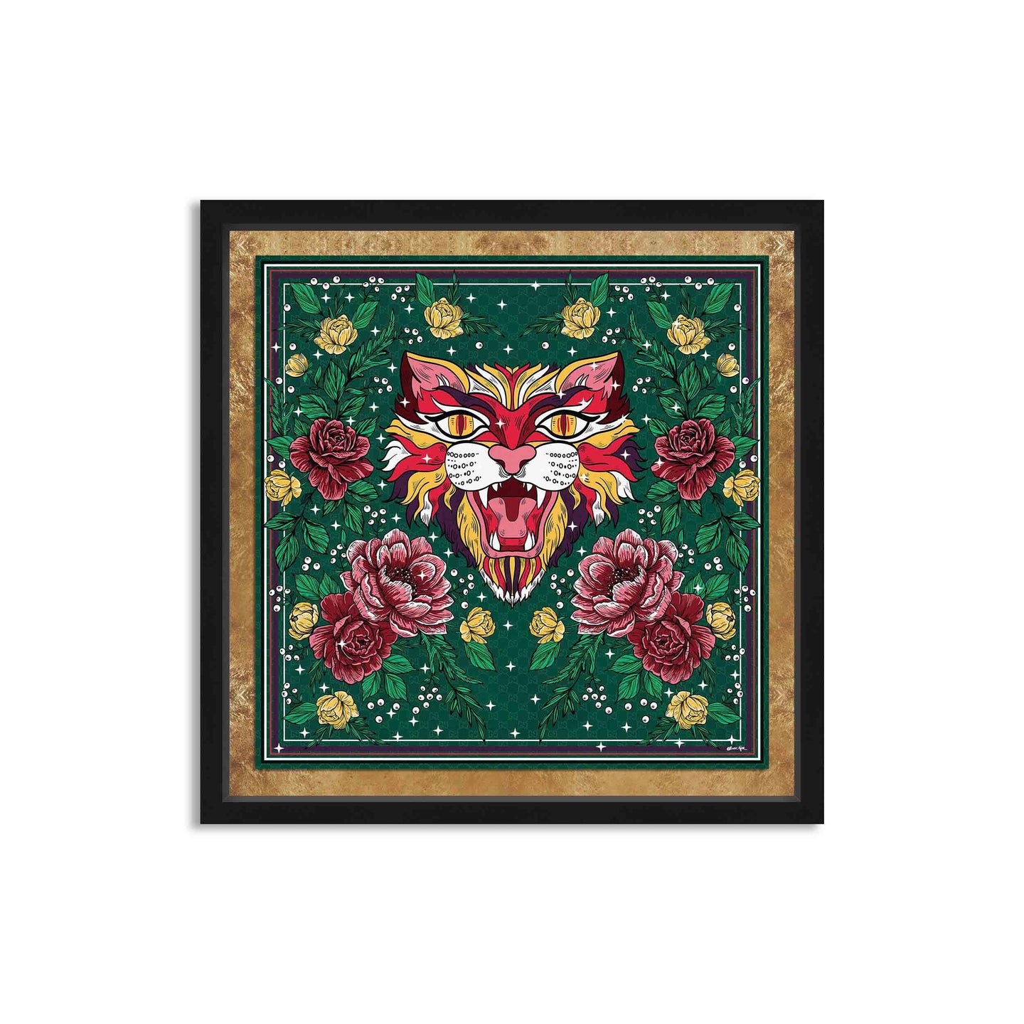 Floral Feline Roses - Displayed in a Shadowbox