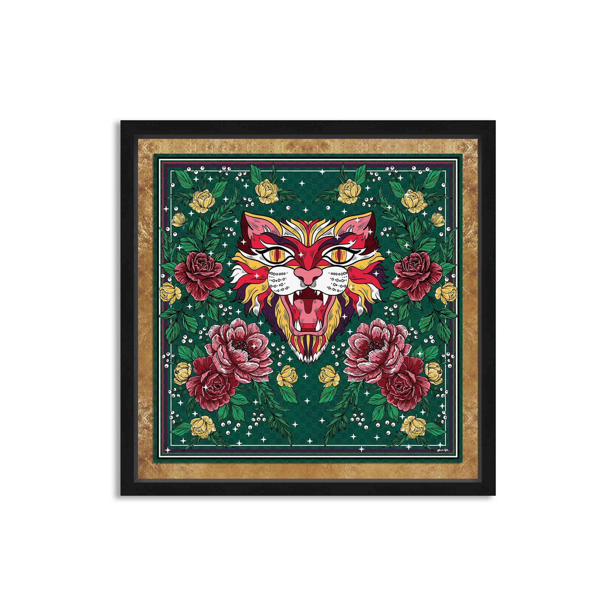 Floral Feline Roses - Displayed in a Shadowbox