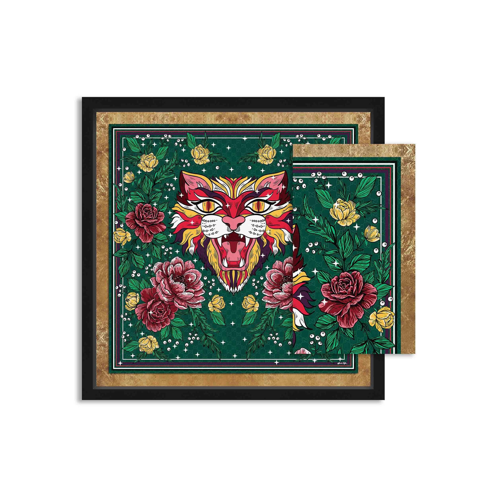 Floral Feline Roses - Displayed in a Shadowbox