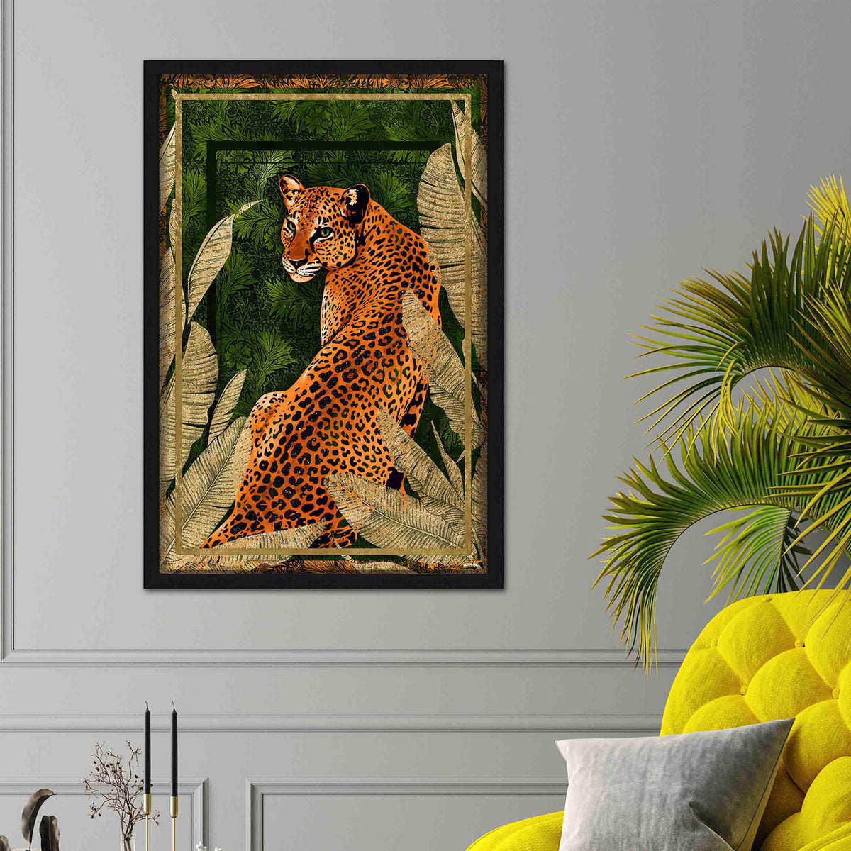 Emerald Jungle Cat - Gold Leaf & Glitter Art | Oliver Gal