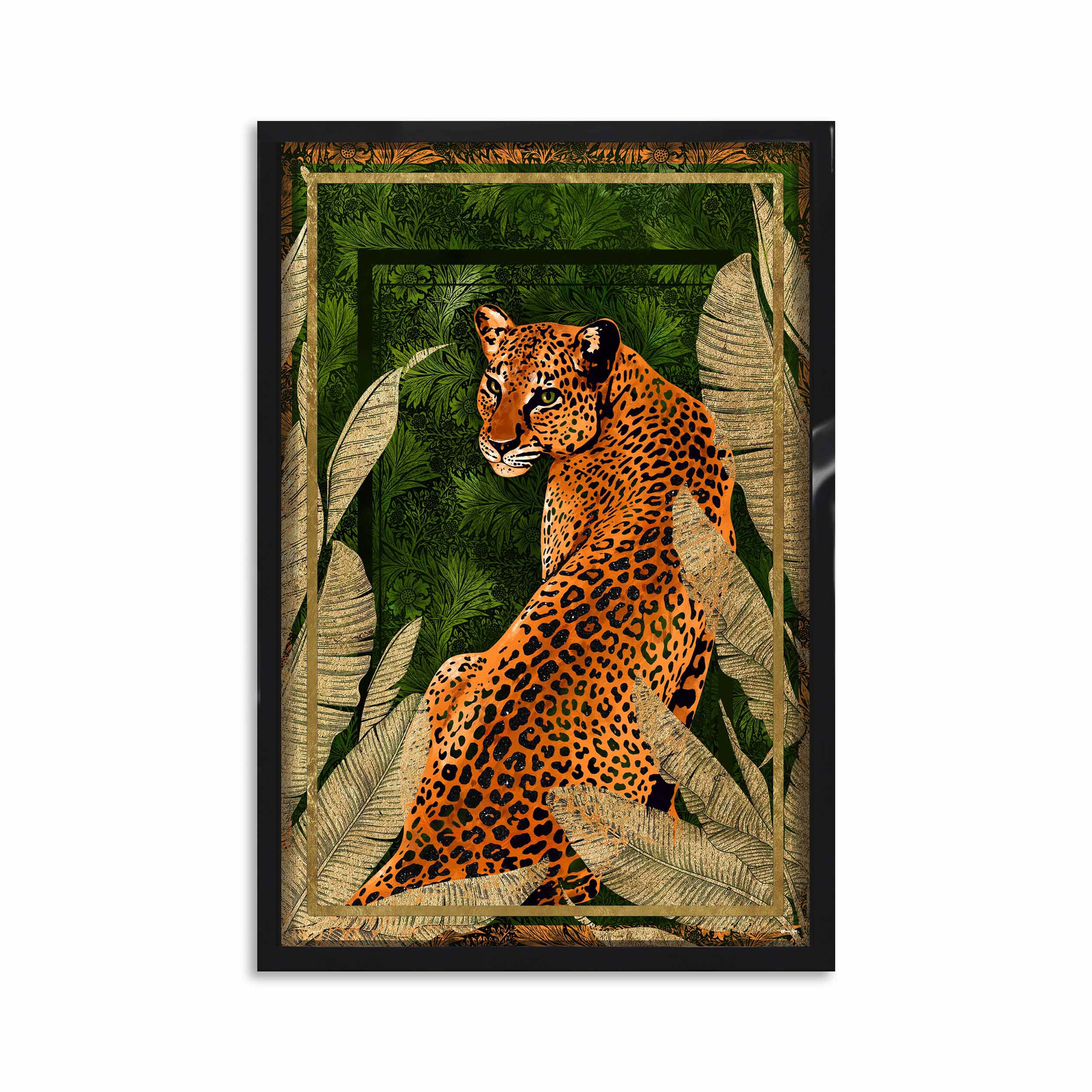 その他 Oliver Gal JUNGLE PARADE 51cm x 51cm Emerald Jungle Cat - Gold Leaf & Glitter Art | Oliver Gal