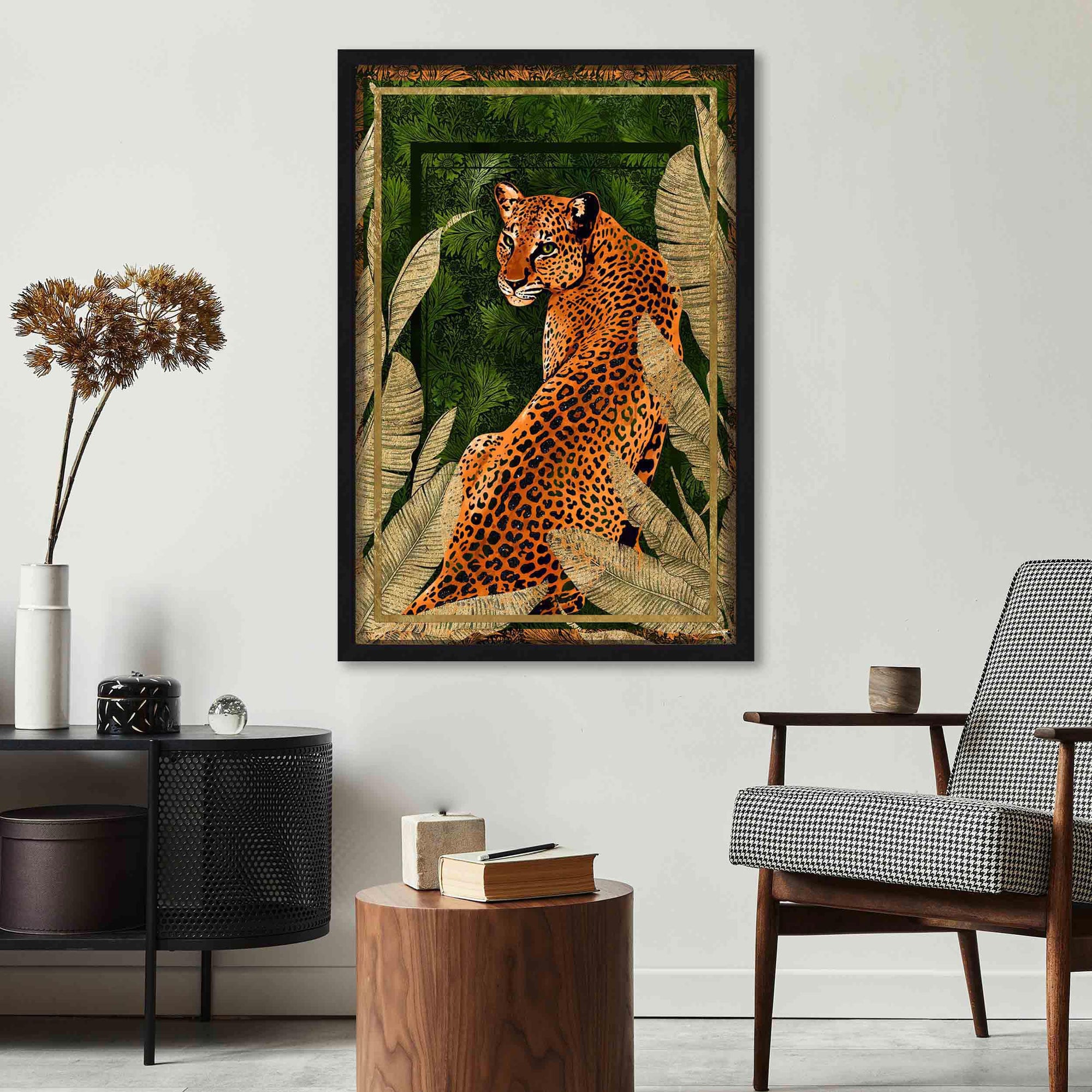 Emerald Jungle Cat - With Hand-Applied Gold Leaf and Glitter