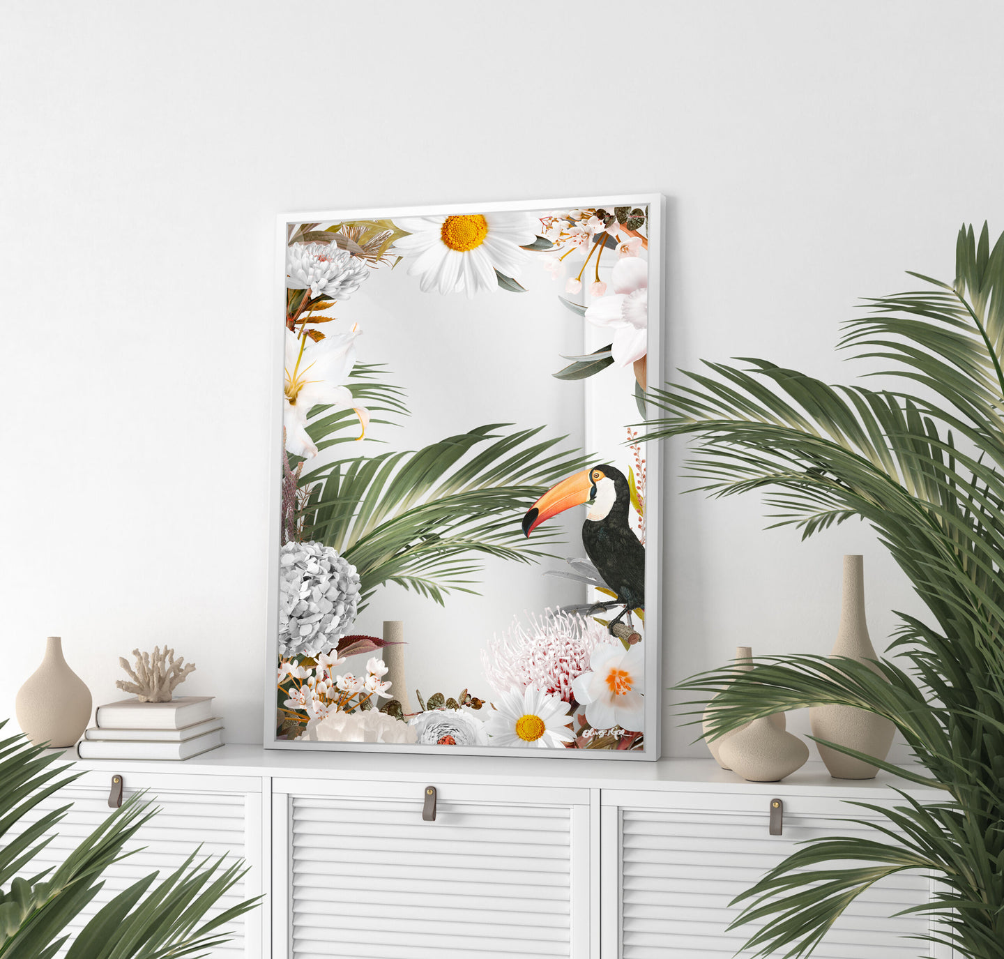 Tucan White Floral Mirror