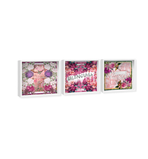 Pink Cube Floral Set of 3 - Displayed in a Shadowbox