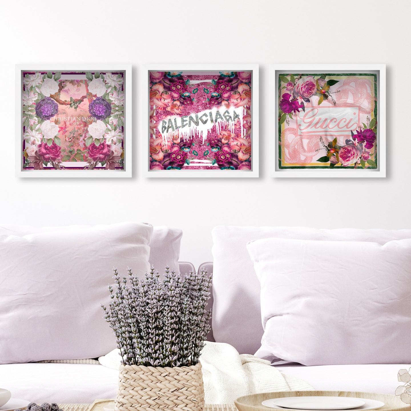 Pink Cube Floral Set of 3 - Displayed in a Shadowbox