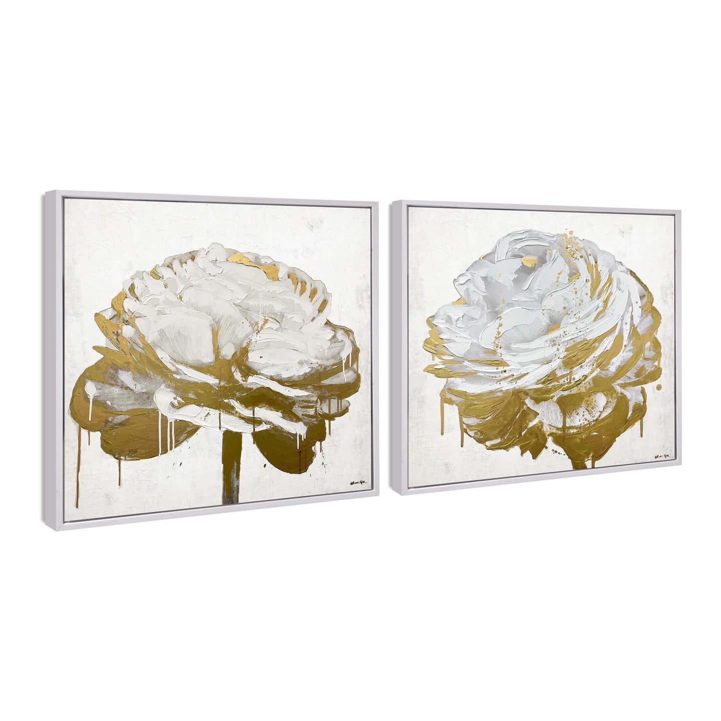 Gilded Floral Set of 2- With Hand-Brushed Gel Coat and Acrylic Paint Brushwork