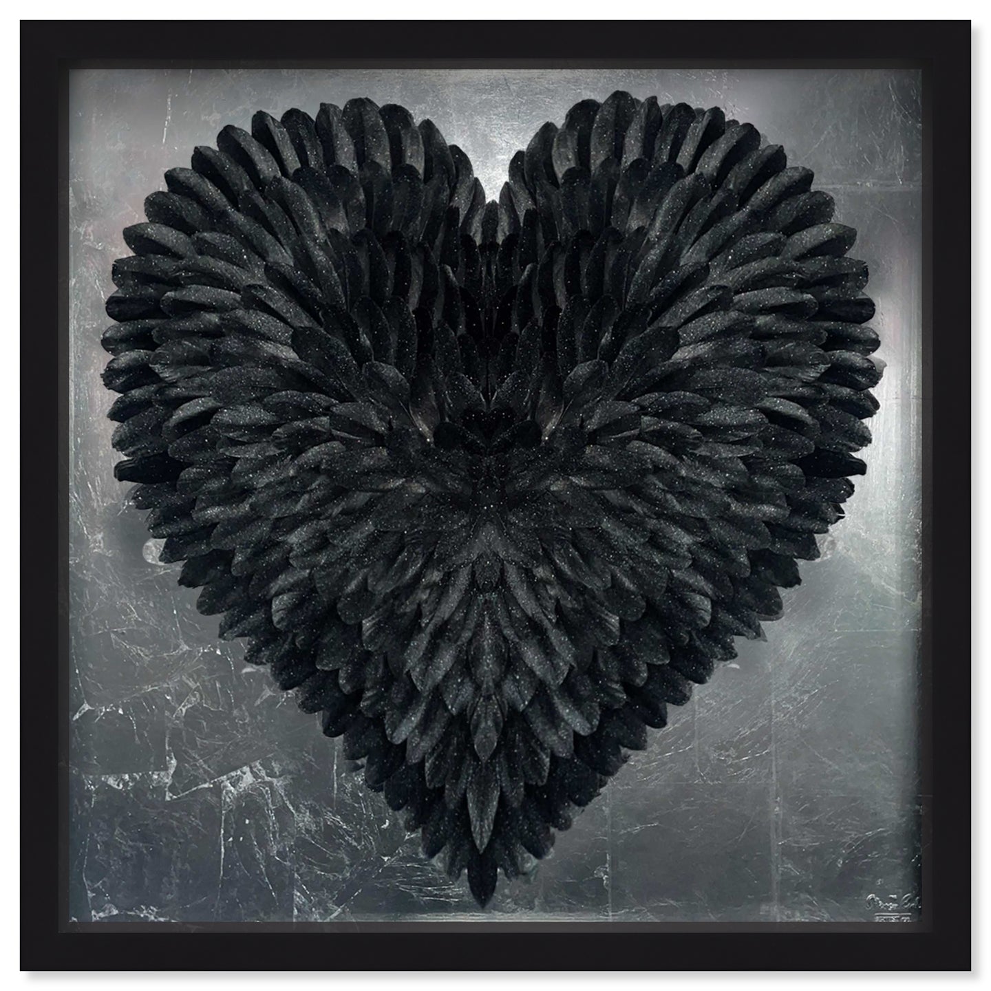 Glittering Noir Feather Heart