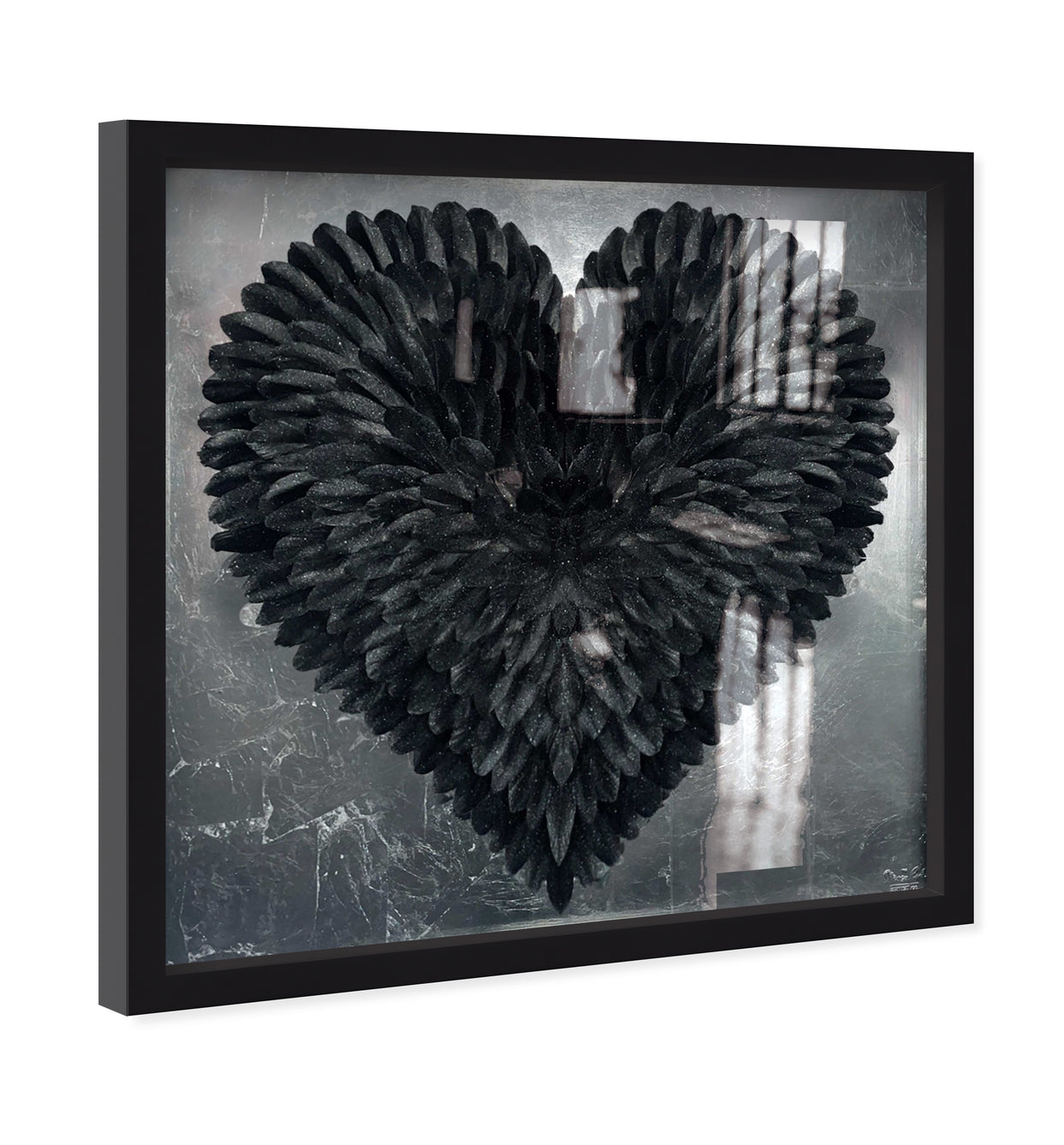 Glittering Noir Feather Heart