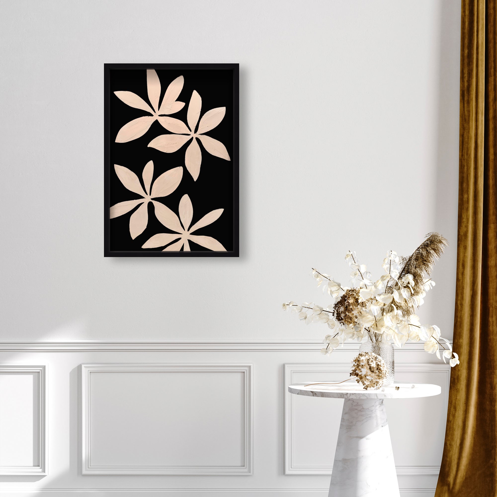 Black and White Florals- Sculptural 3D Wall Decor - Gallery Wall