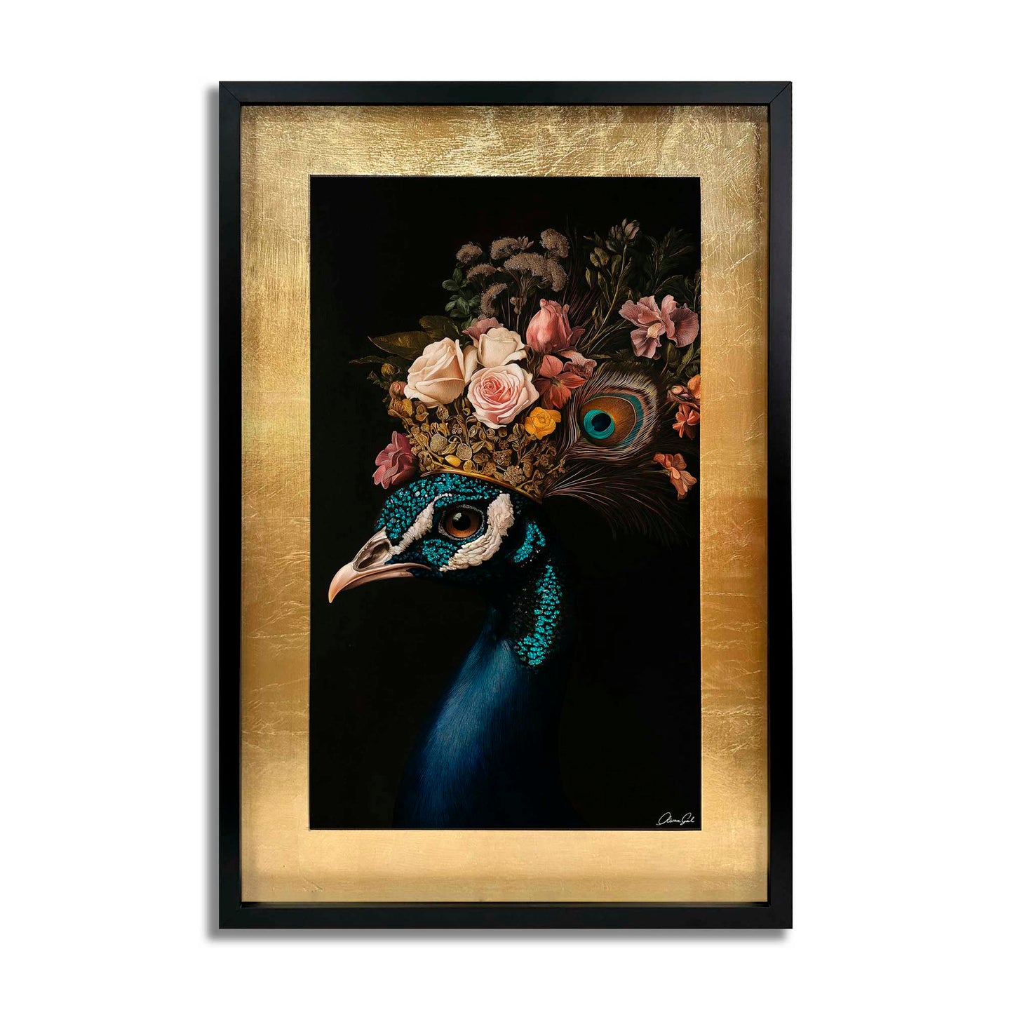 Peacock's Crown II - With Hand-Applied Gold Leaf & Glitter