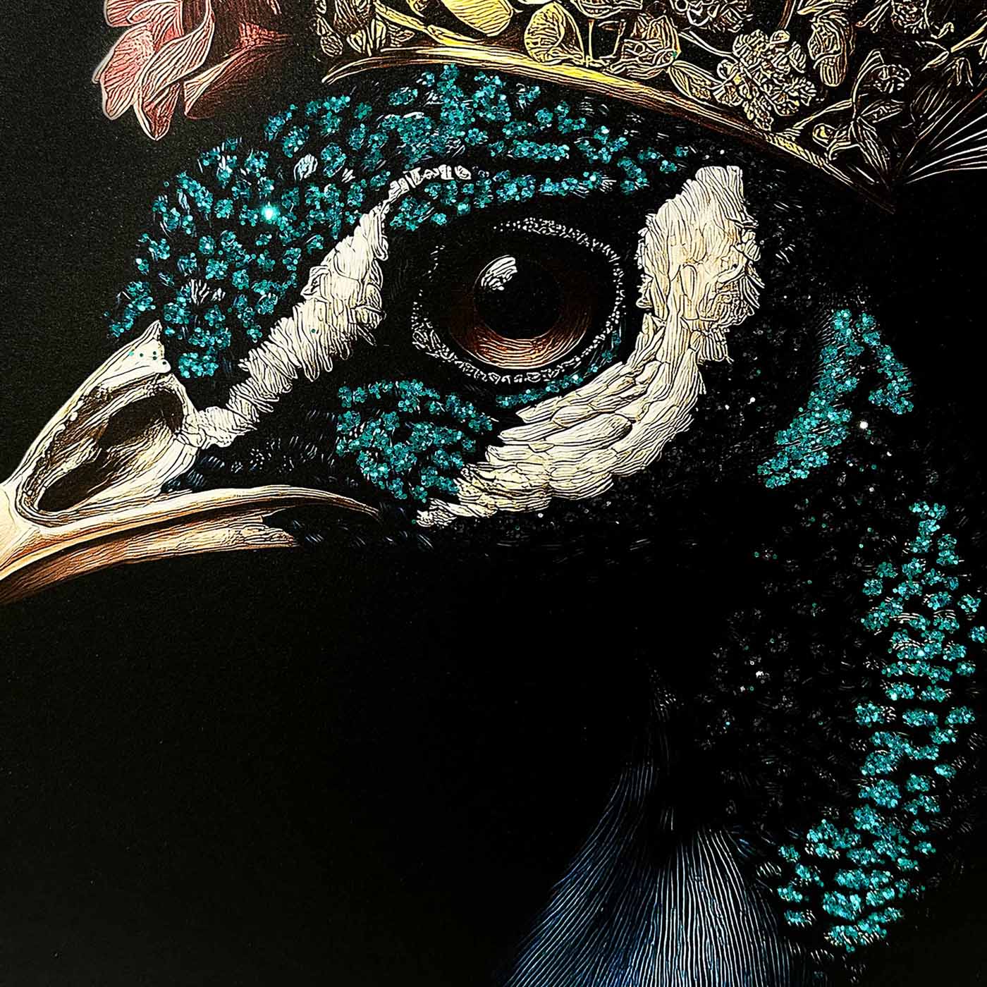 Peacock's Crown II - With Hand-Applied Gold Leaf & Glitter
