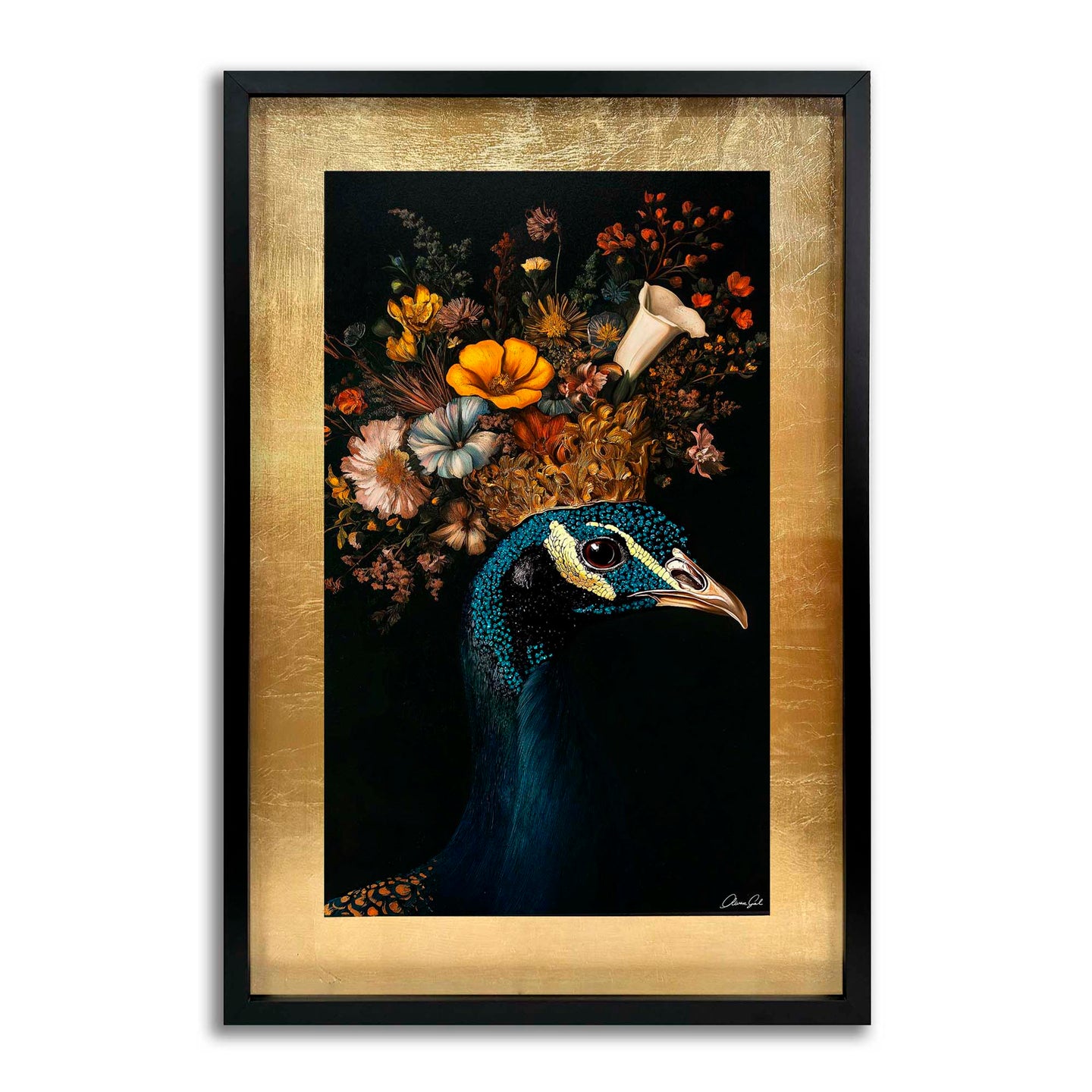 Peacock's Crown I - With Hand-Applied Gold Leaf & Glitter