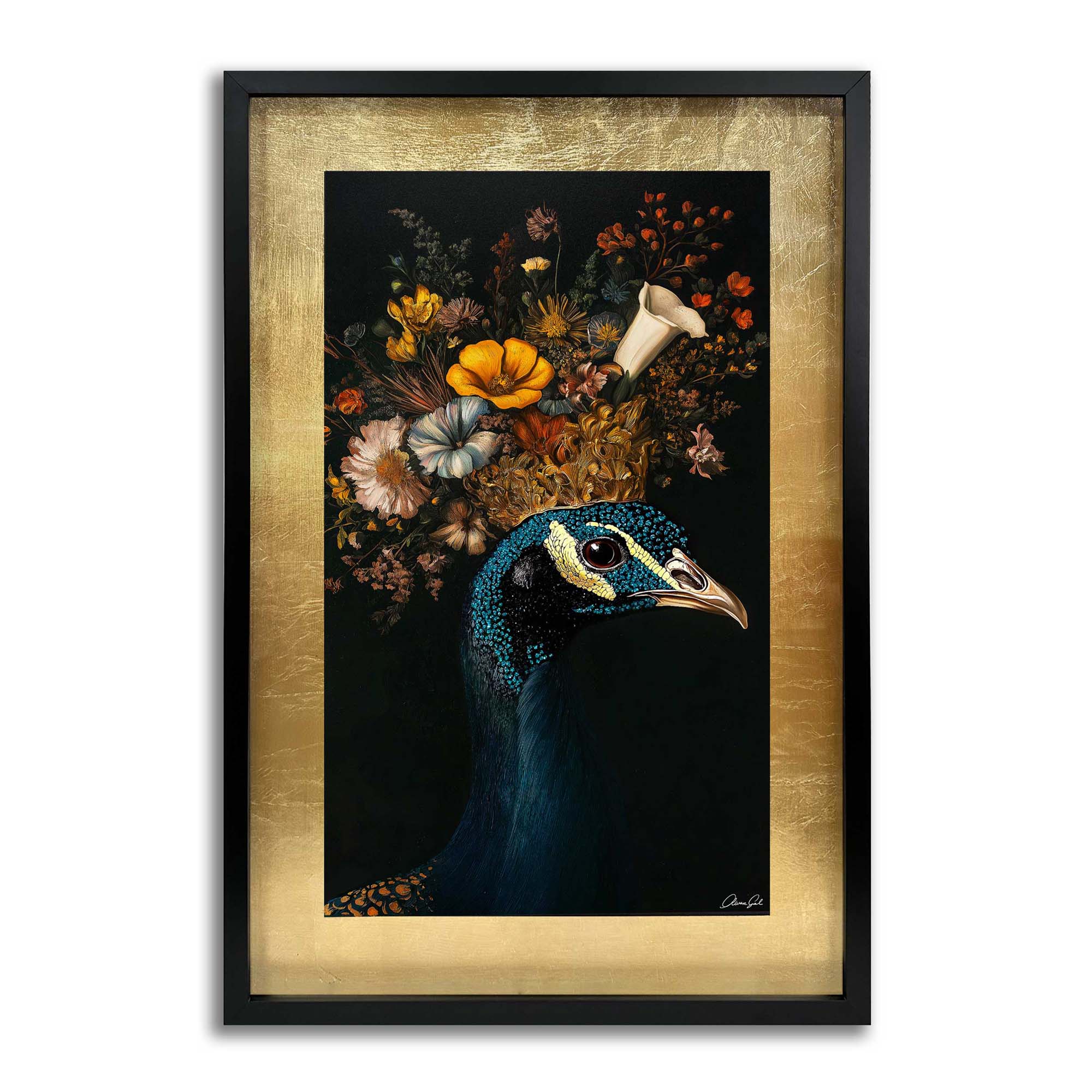 Peacock's Crown I - With Hand-Applied Gold Leaf & Glitter