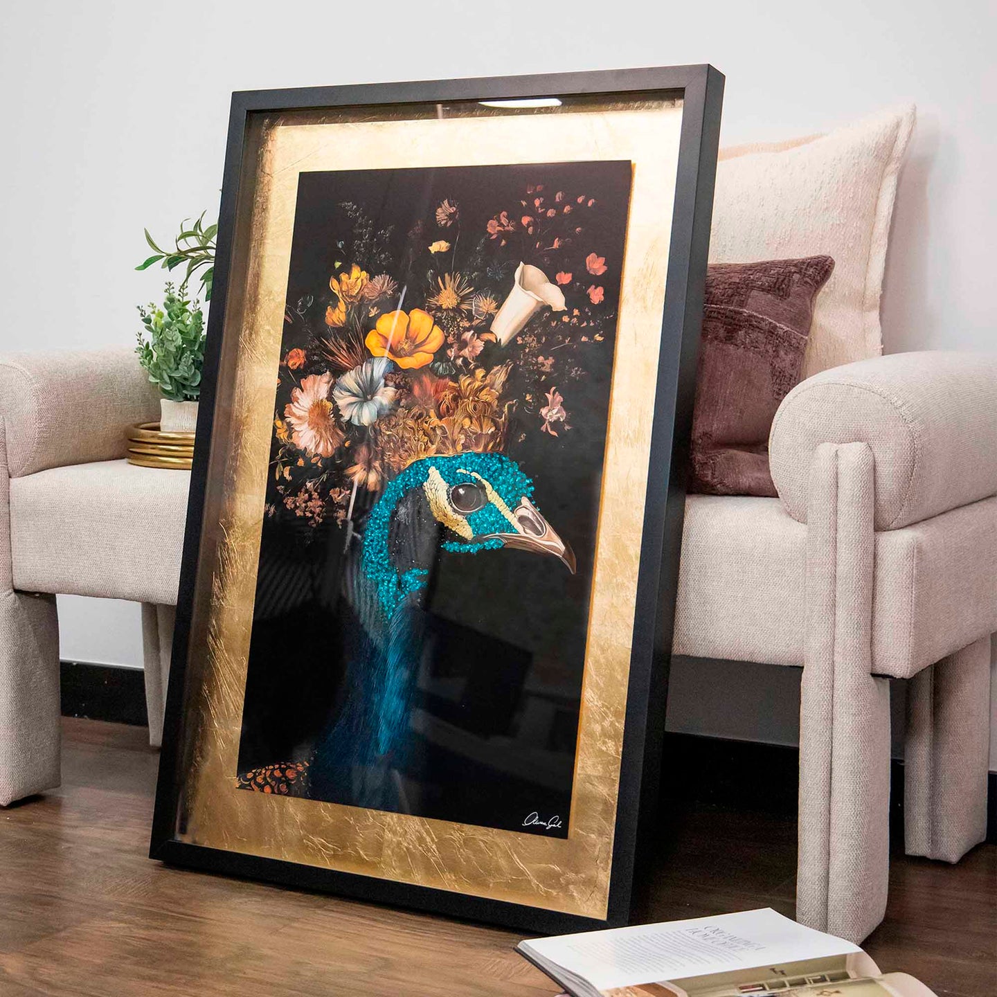 Peacock's Crown I - With Hand-Applied Gold Leaf & Glitter