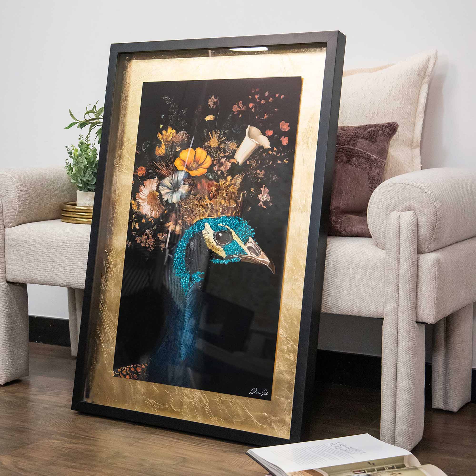 Peacock's Crown I - With Hand-Applied Gold Leaf & Glitter
