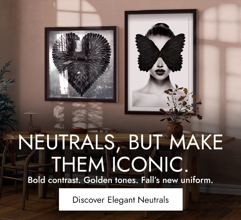 Modern luxury art display featuring monochrome surfboards and metallic designer balloons from the Elegant Neutrals Collection.