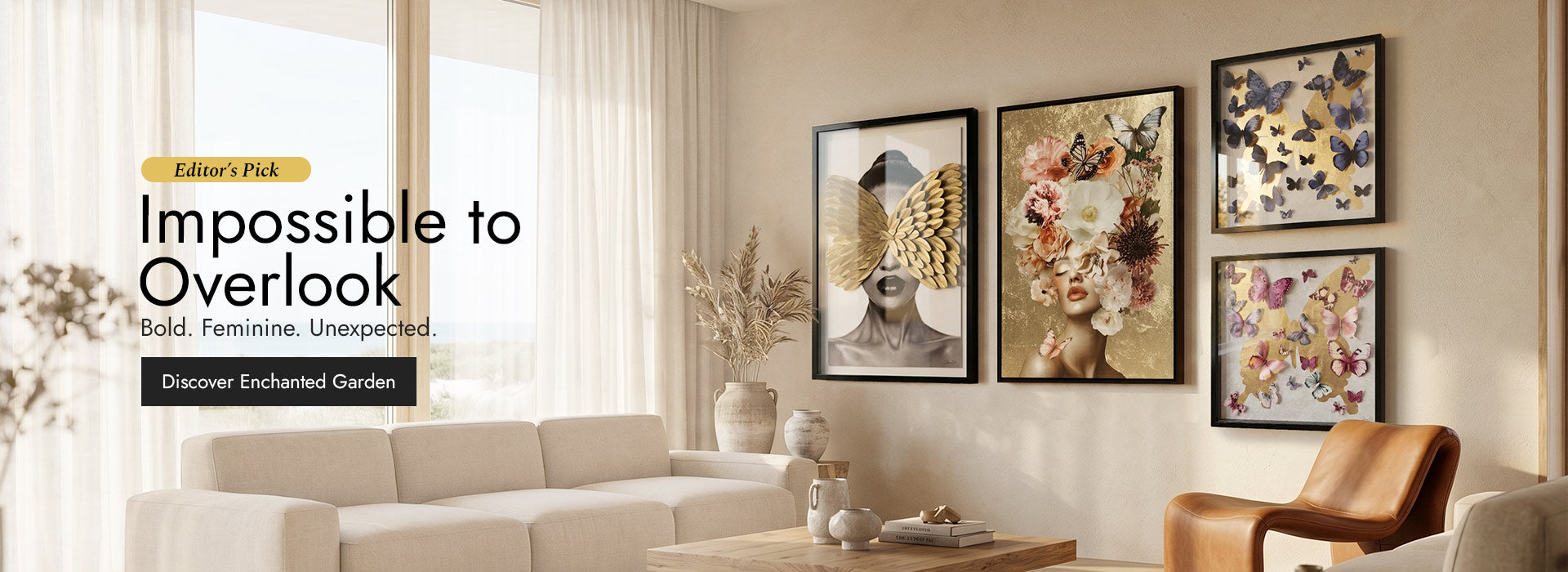 A bright, sophisticated living room featuring the Oliver Gal 