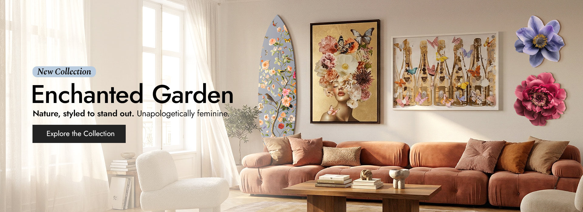 A bright, sophisticated living room featuring the Oliver Gal 