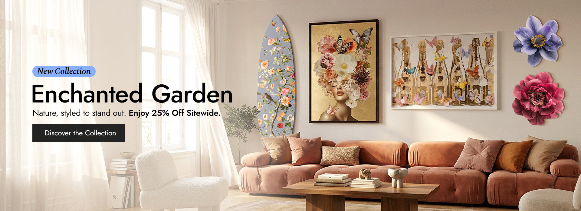 A bright, sophisticated living room featuring the Oliver Gal 