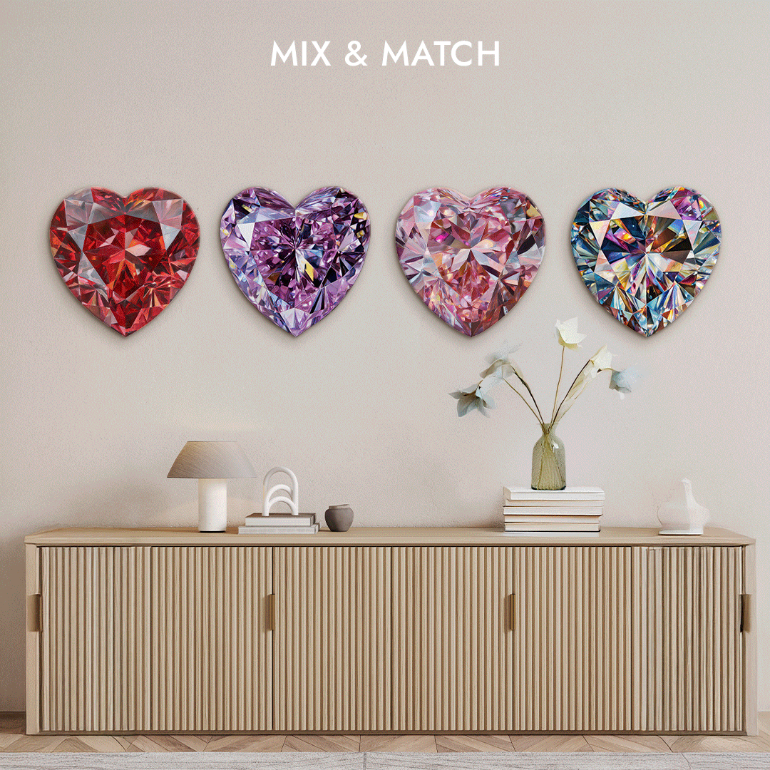 Mix and match — heart artwork arrangement on wall
