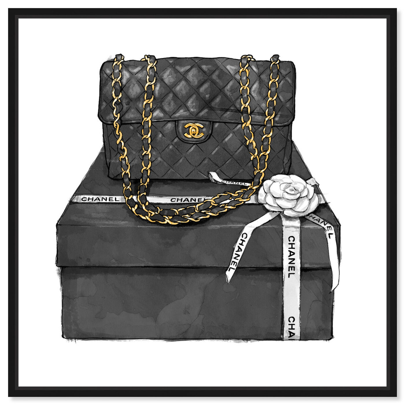 Oliver Gal 'Royal Handbag Chocolate' Fashion and Glam Wall Art Framed Canvas Print Handbags - Brown, White - 20 x 20 - Black